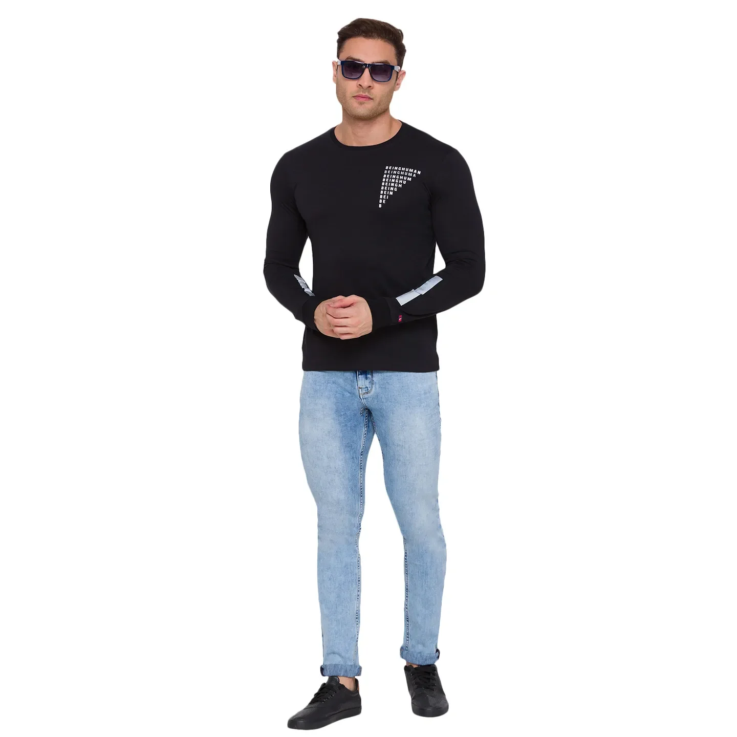 Black Regular Fit Men's Long Sleeves T-Shirt by Being Human Clothing - Image 5