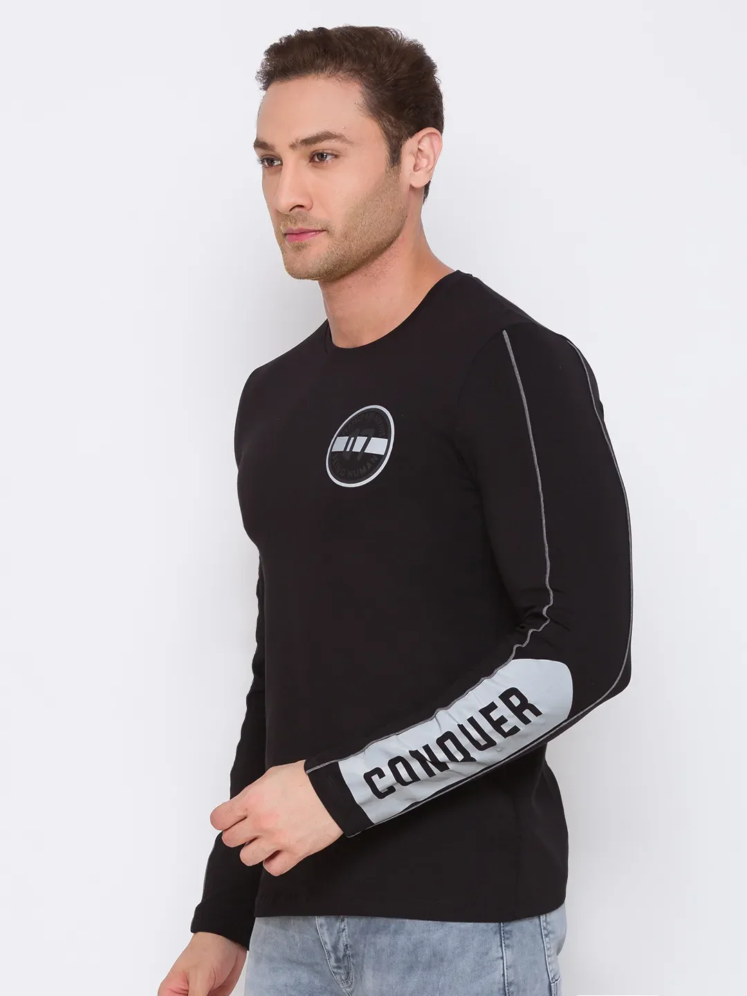 Black Regular Fit Men's Long Sleeves T-Shirt by Being Human Clothing - Image 4