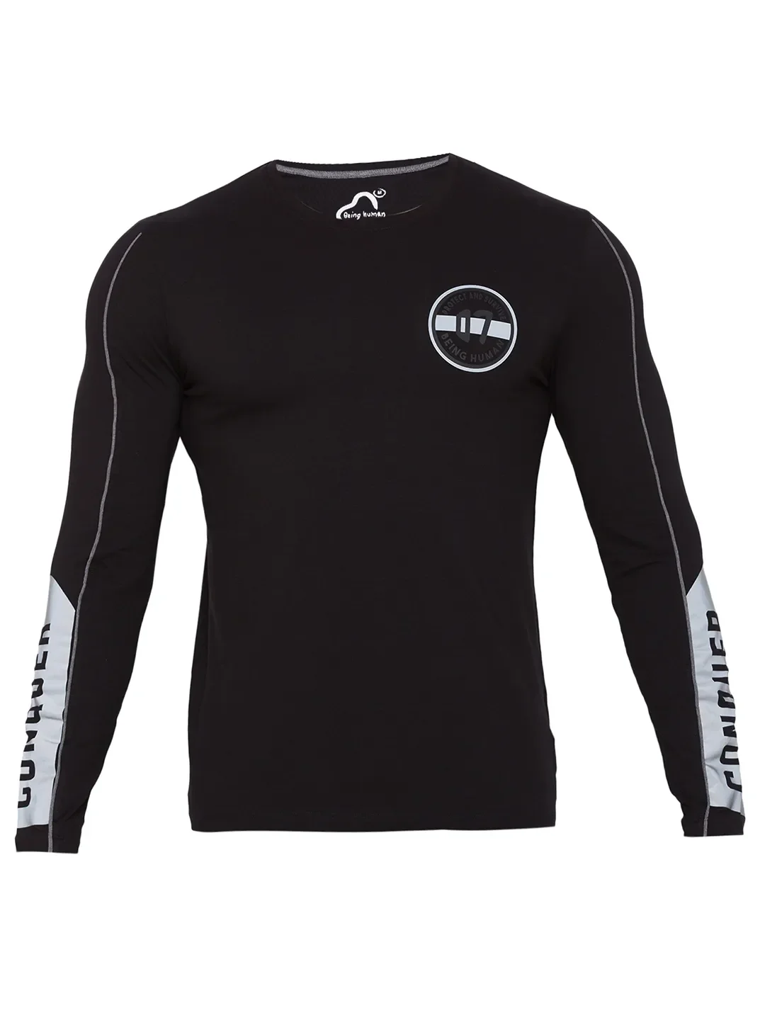 Black Regular Fit Men's Long Sleeves T-Shirt by Being Human Clothing - Image 7