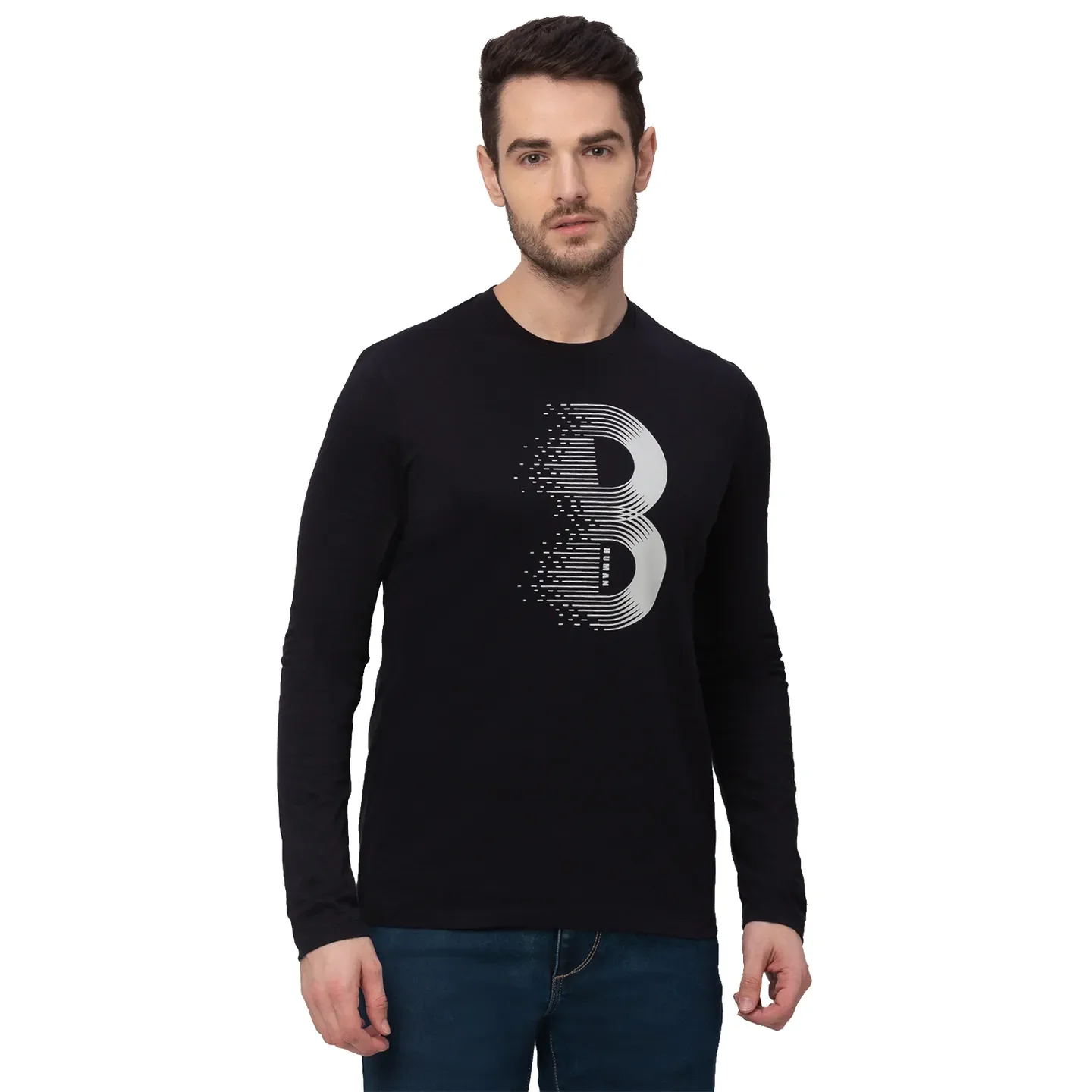 Black Regular Fit Men's Long Sleeves T-Shirt by Being Human Clothing