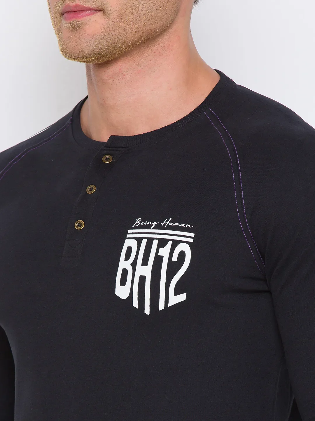 Black Regular Fit Men's Long Sleeves T-Shirt by Being Human Clothing - Image 4