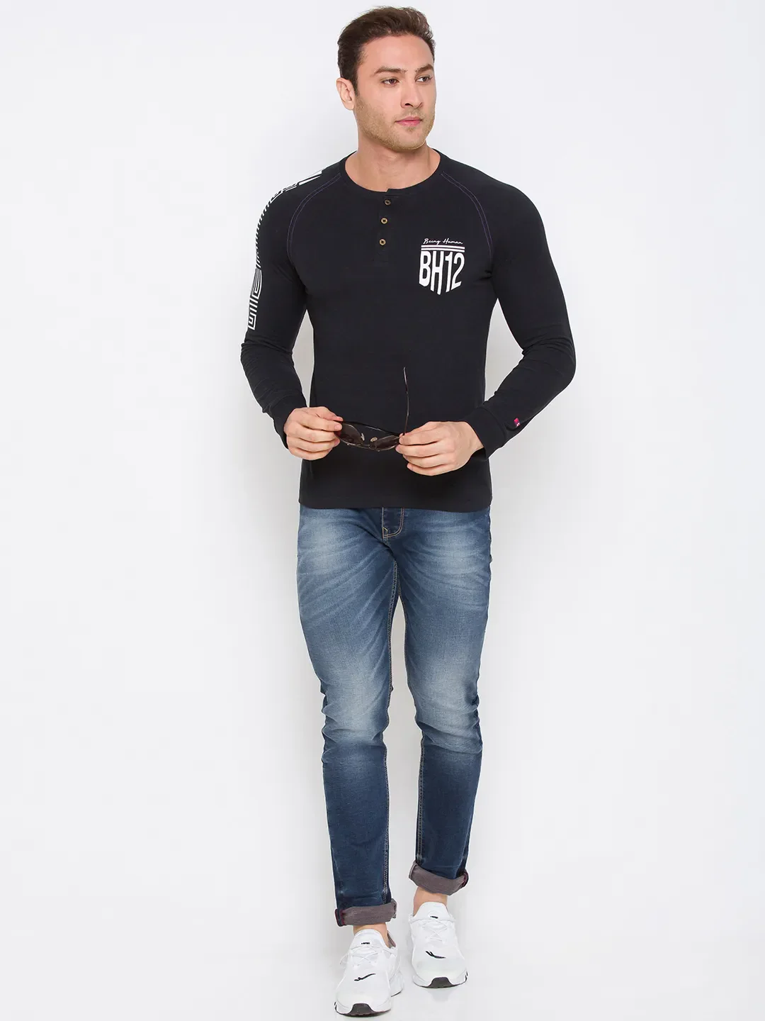 Black Regular Fit Men's Long Sleeves T-Shirt by Being Human Clothing - Image 5