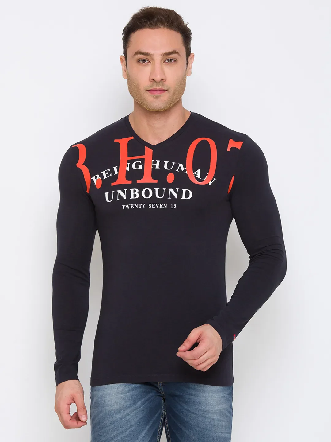 Black Regular Fit Round Neck Men's T-Shirt by Being Human Clothing