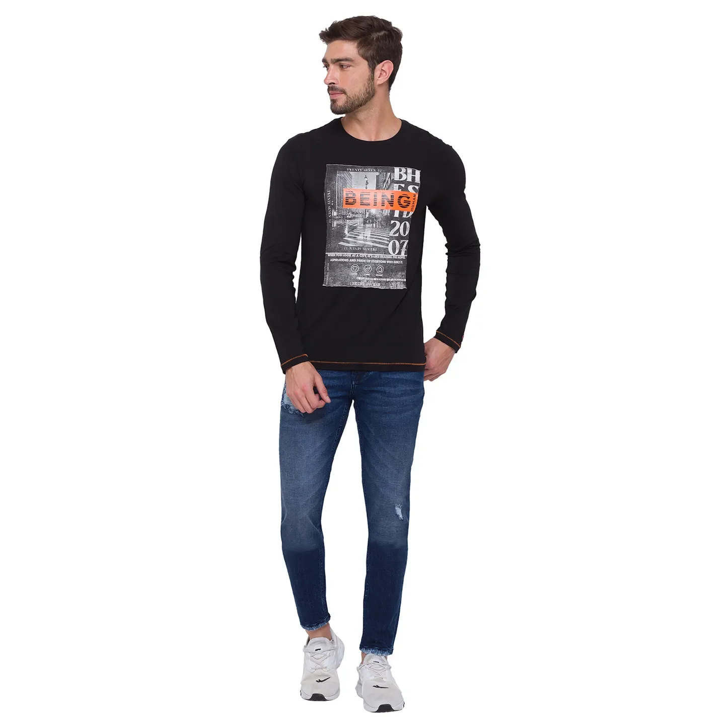 Black Regular Fit Men's Long Sleeves T-Shirt by Being Human Clothing - Image 5