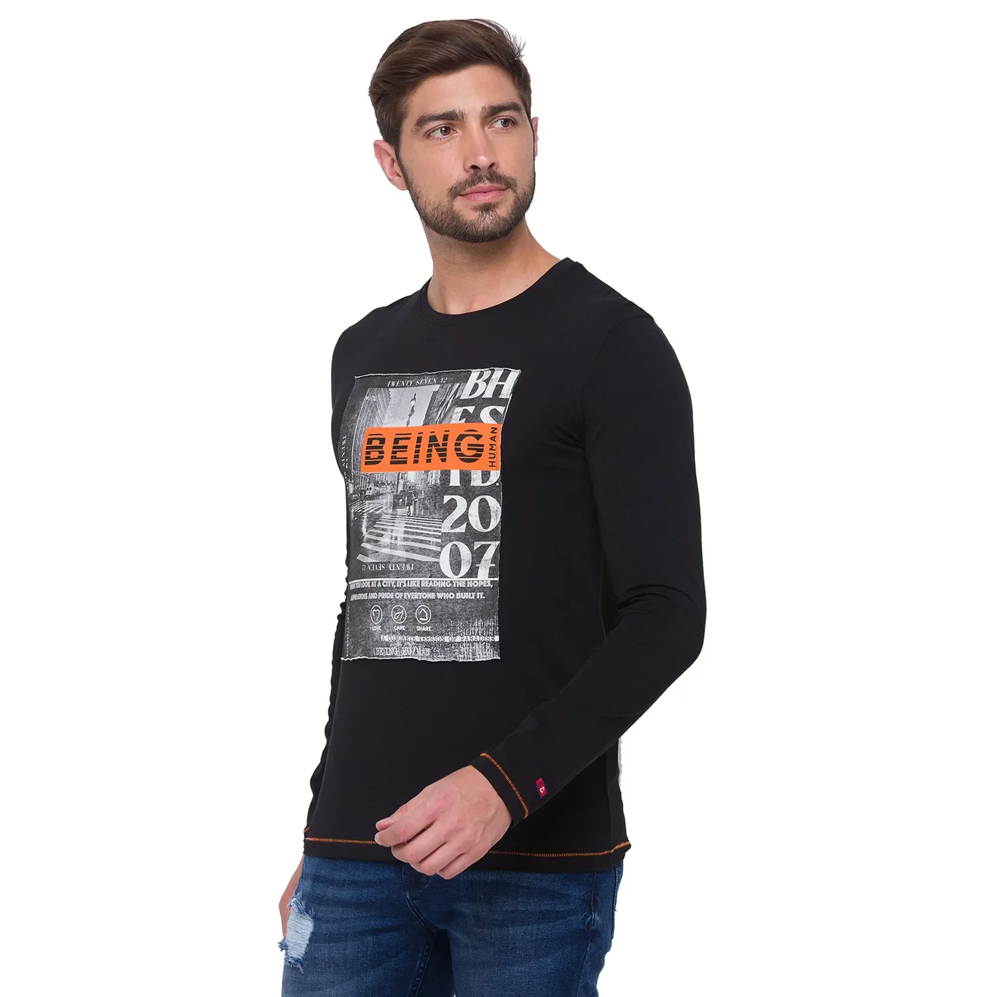 Black Regular Fit Men's Long Sleeves T-Shirt by Being Human Clothing - Image 7