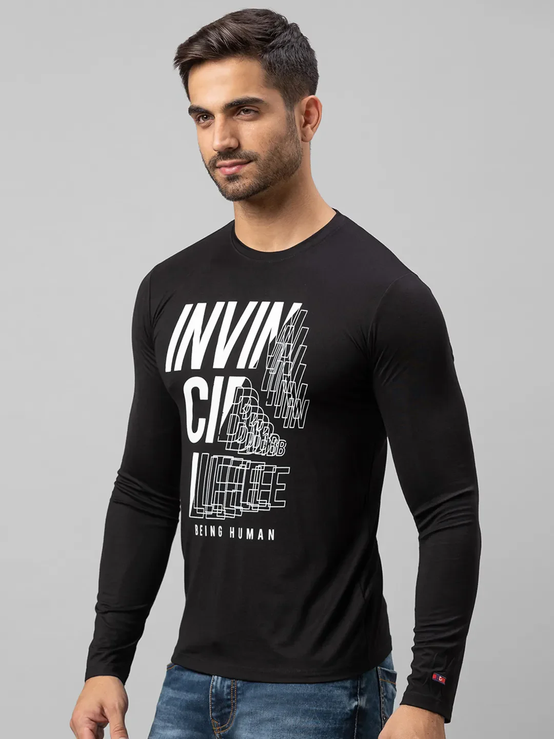 Black Regular Fit Men's Long Sleeves T-Shirt by Being Human Clothing - Image 2