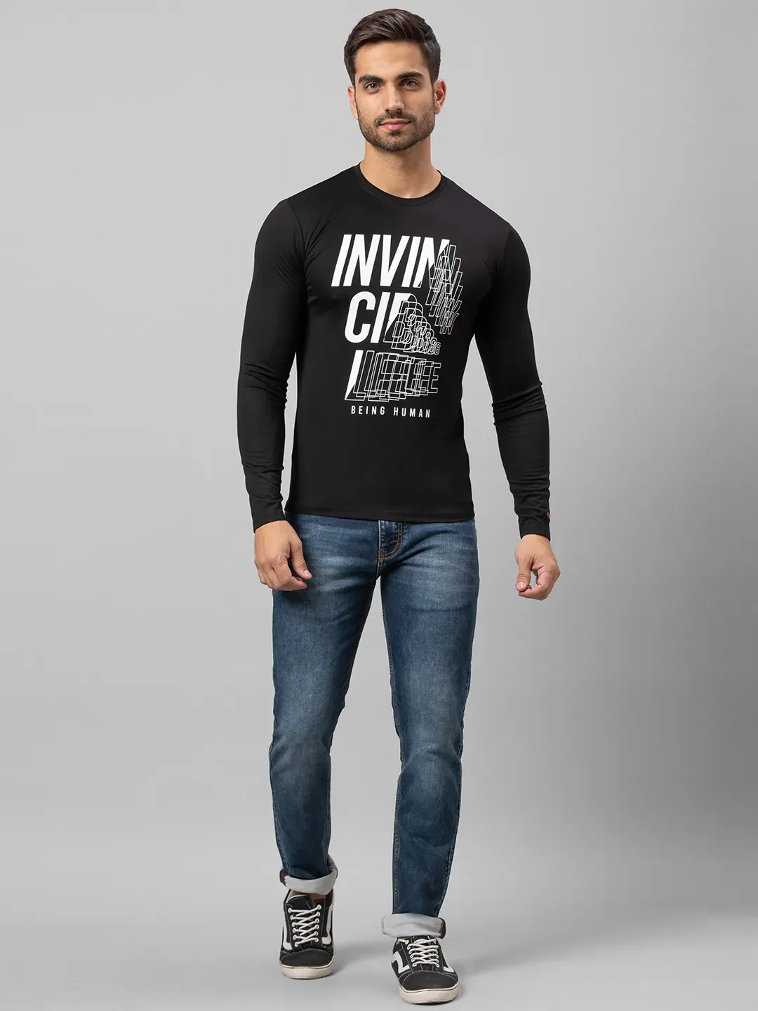 Black Regular Fit Men's Long Sleeves T-Shirt by Being Human Clothing - Image 5