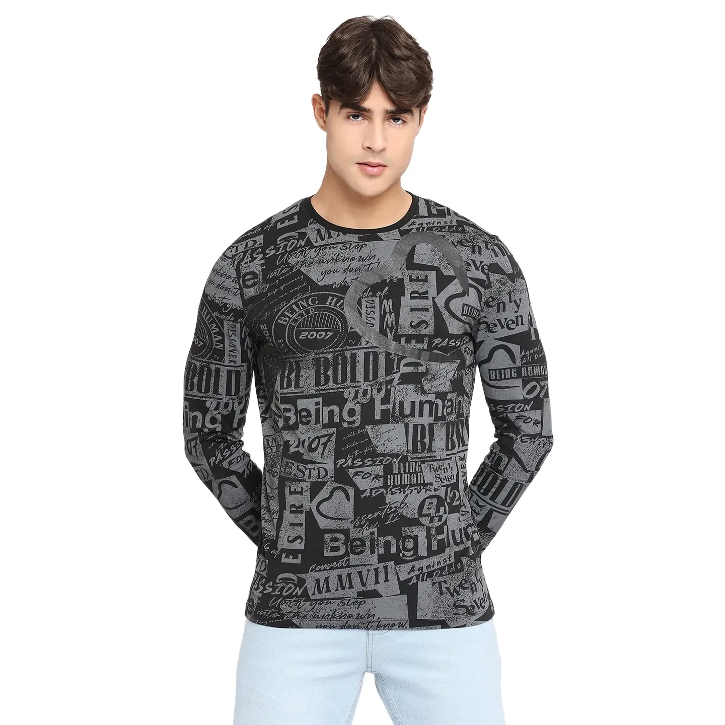 Black Regular Fit Men's Long Sleeves T-Shirt by Being Human Clothing