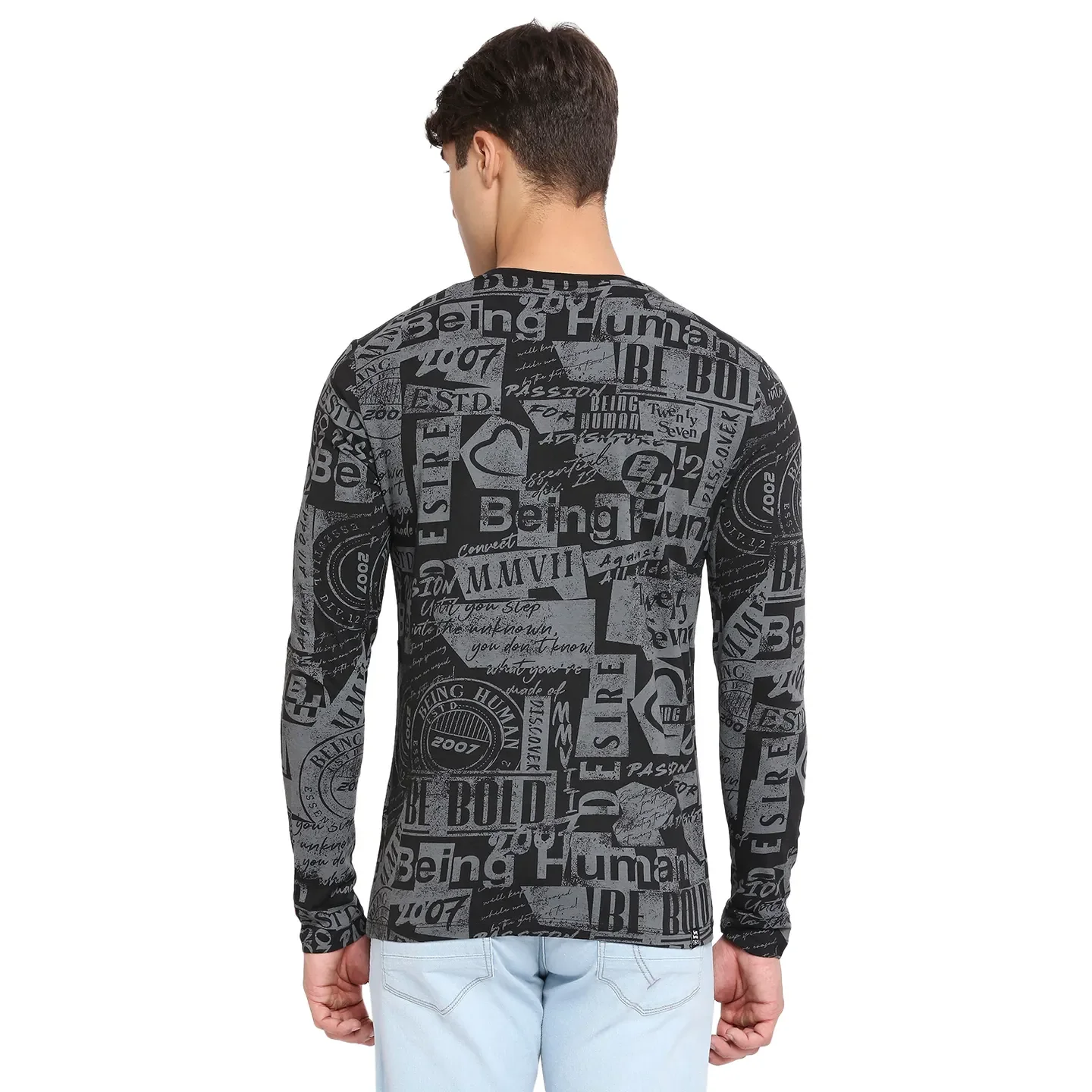 Black Regular Fit Men's Long Sleeves T-Shirt by Being Human Clothing - Image 4