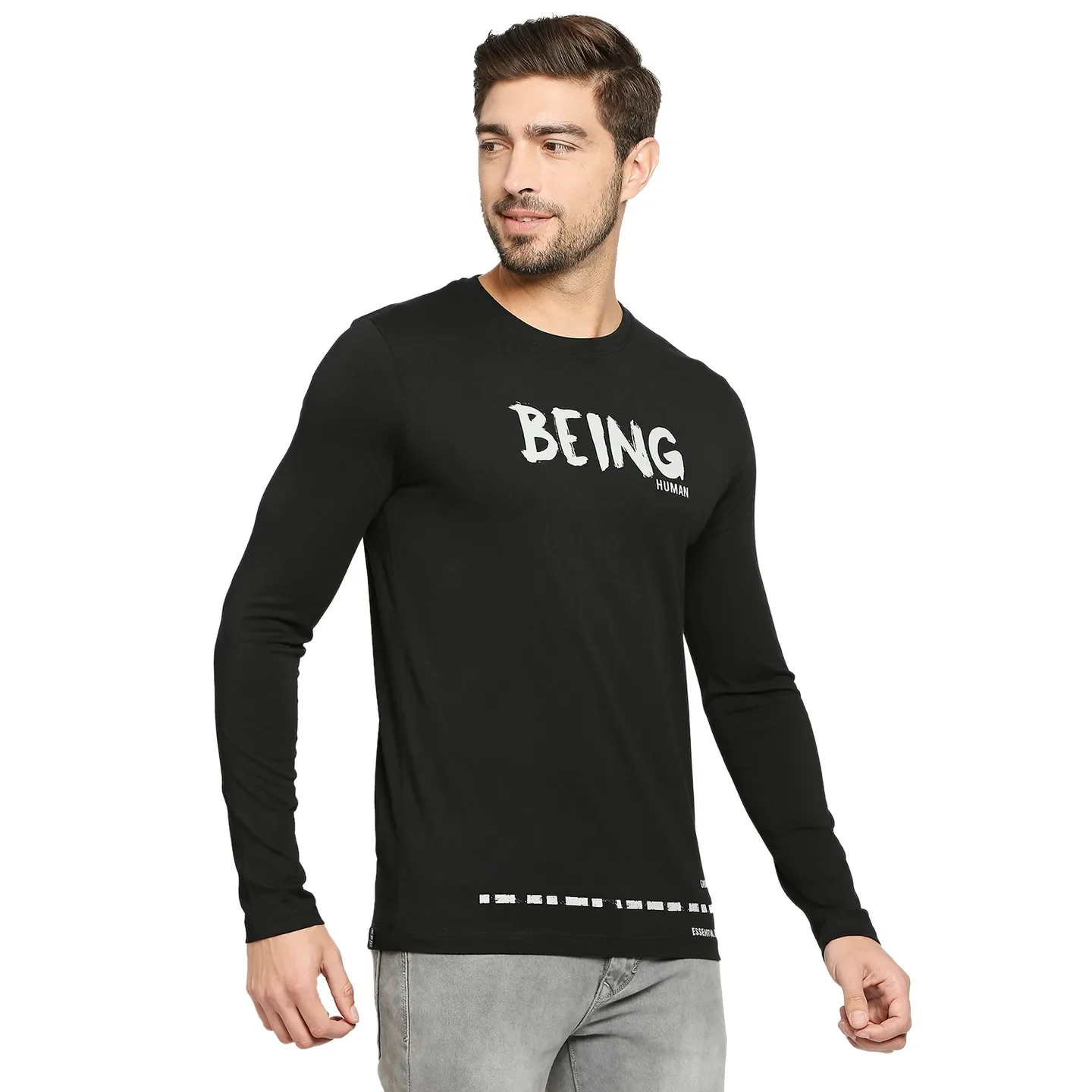 Black Regular Fit Men's Long Sleeves T-Shirt by Being Human Clothing - Image 3