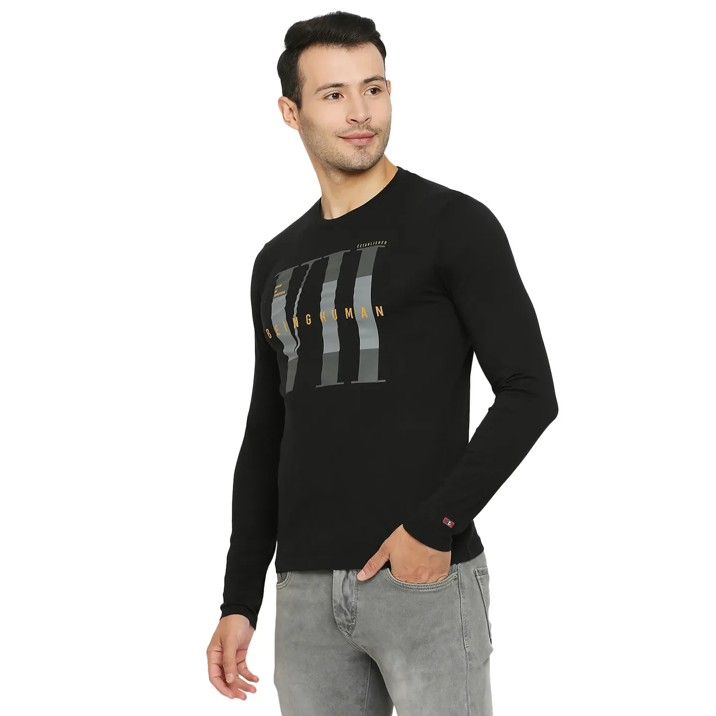 Black Regular Fit Men's Long Sleeves T-Shirt by Being Human Clothing - Image 3