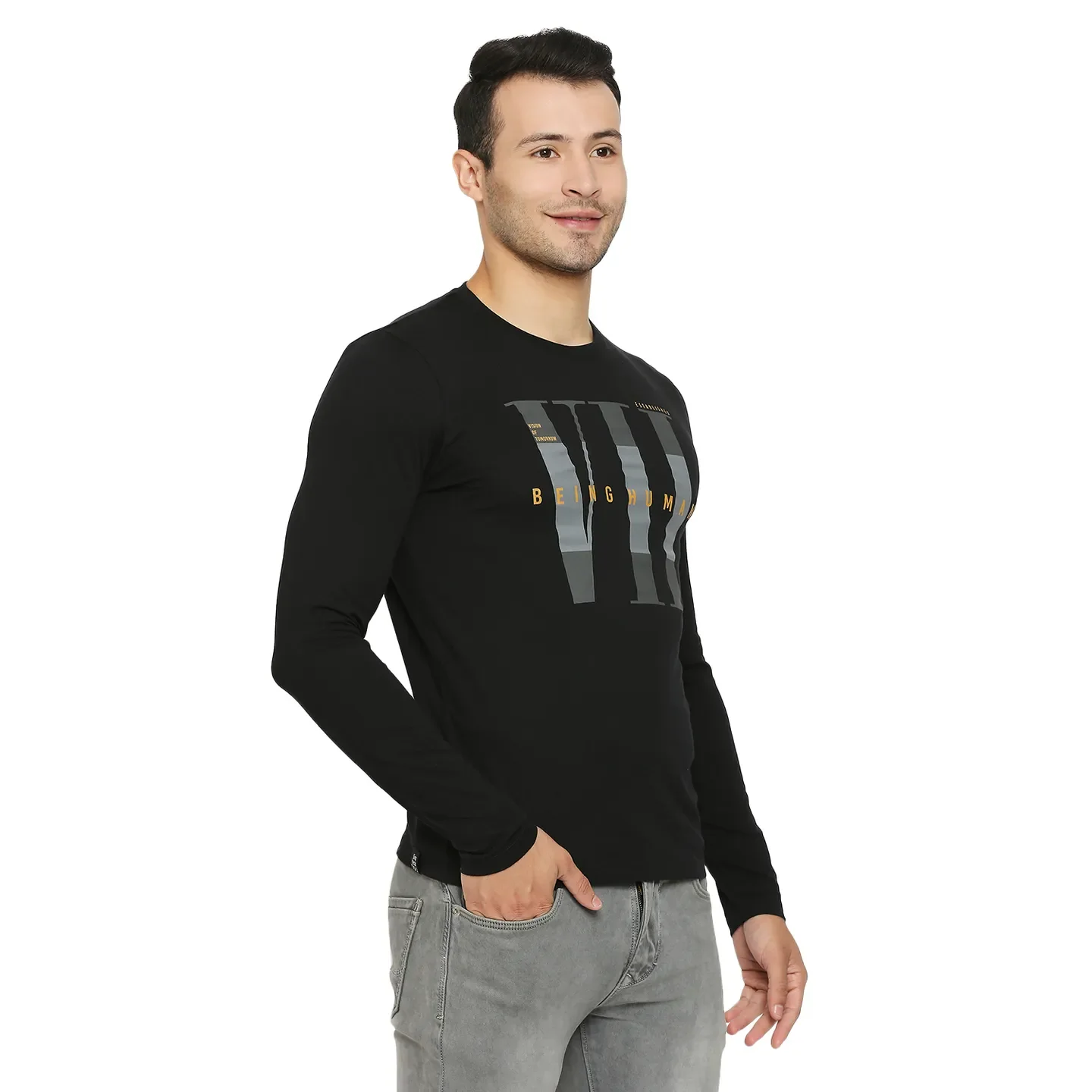 Black Regular Fit Men's Long Sleeves T-Shirt by Being Human Clothing - Image 5