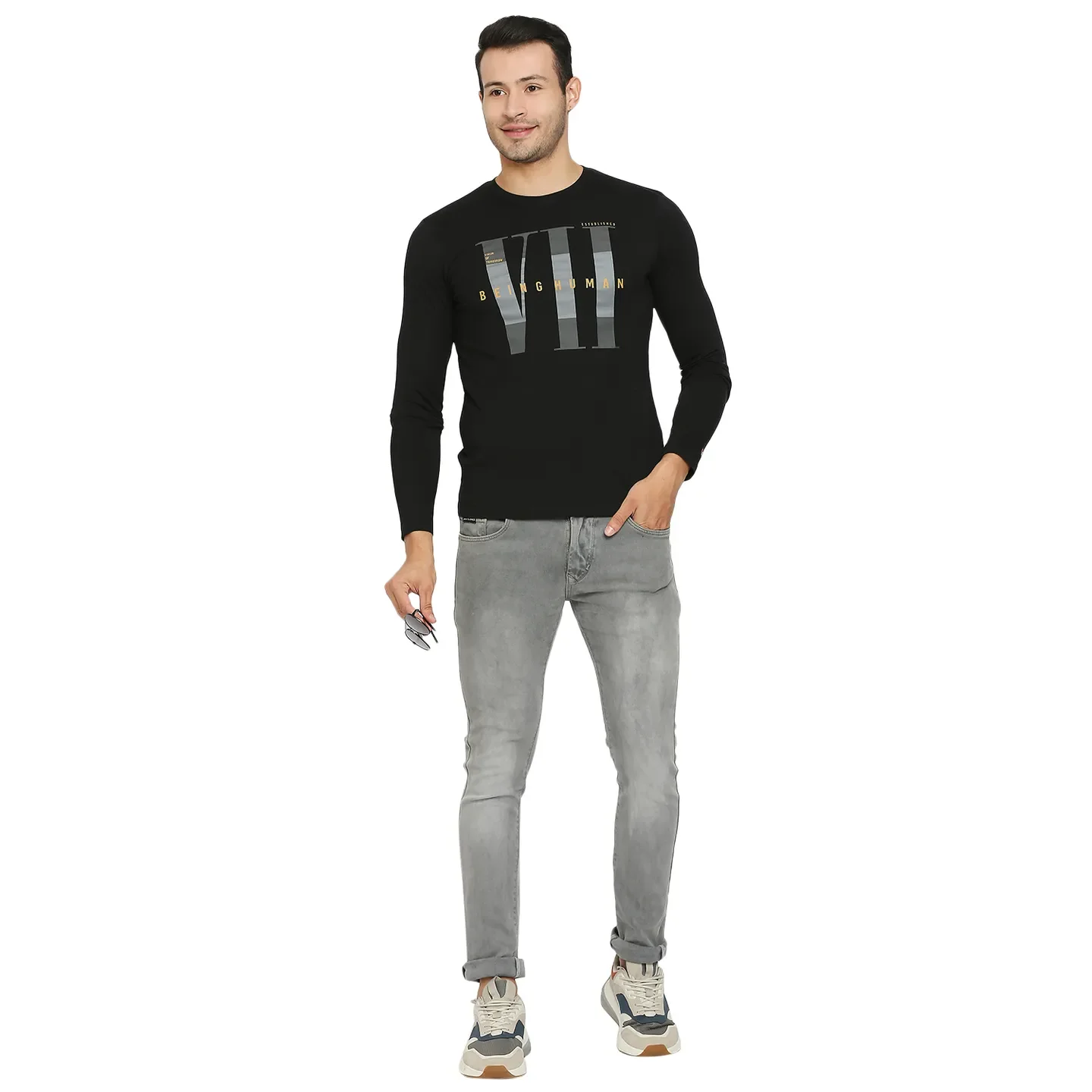 Black Regular Fit Men's Long Sleeves T-Shirt by Being Human Clothing - Image 6