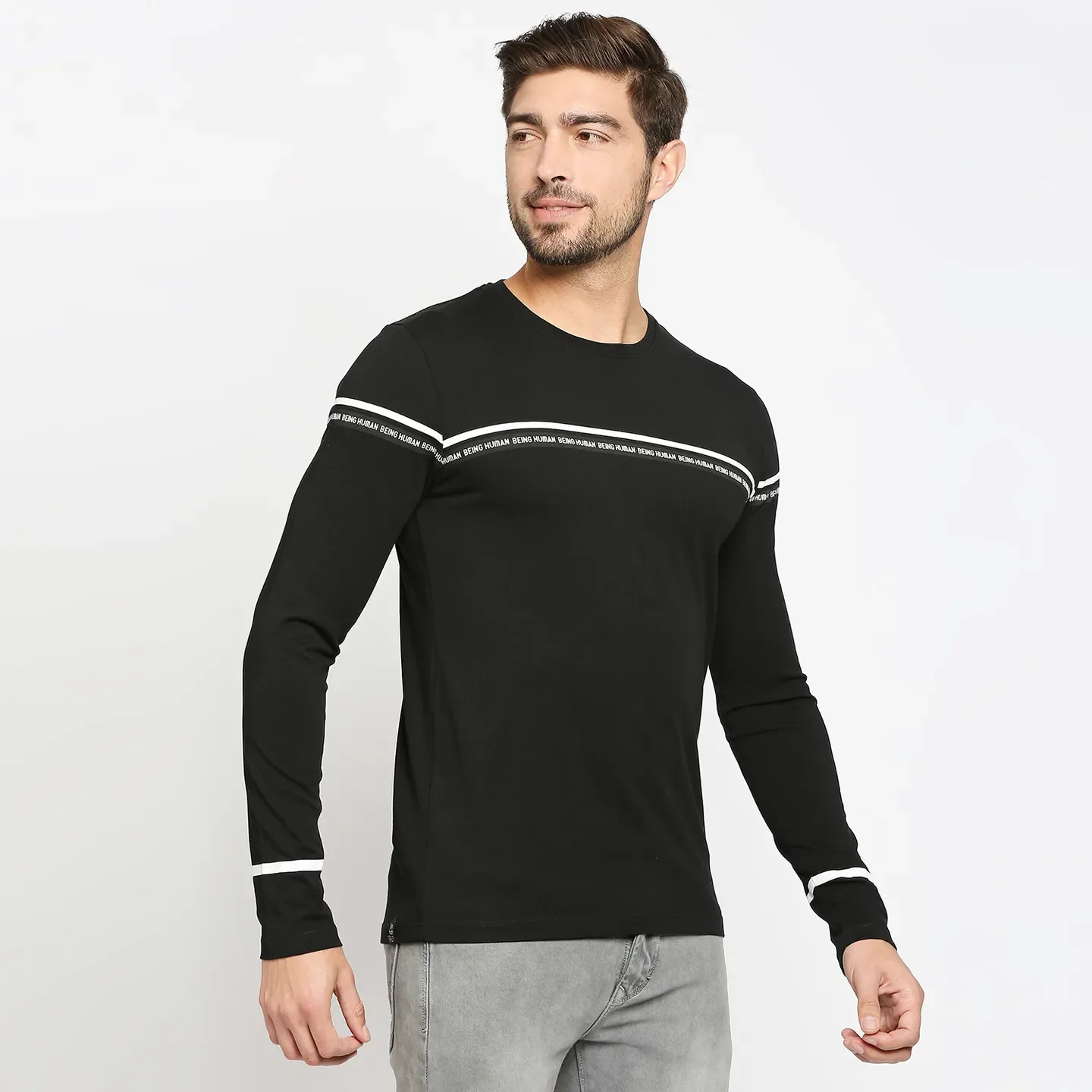 Black Regular Fit Men's Long Sleeves T-Shirt by Being Human Clothing - Image 3