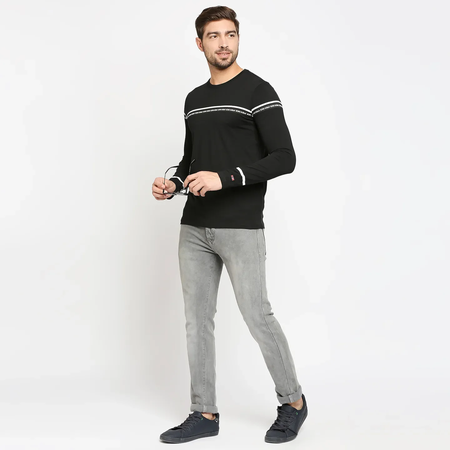 Black Regular Fit Men's Long Sleeves T-Shirt by Being Human Clothing - Image 6