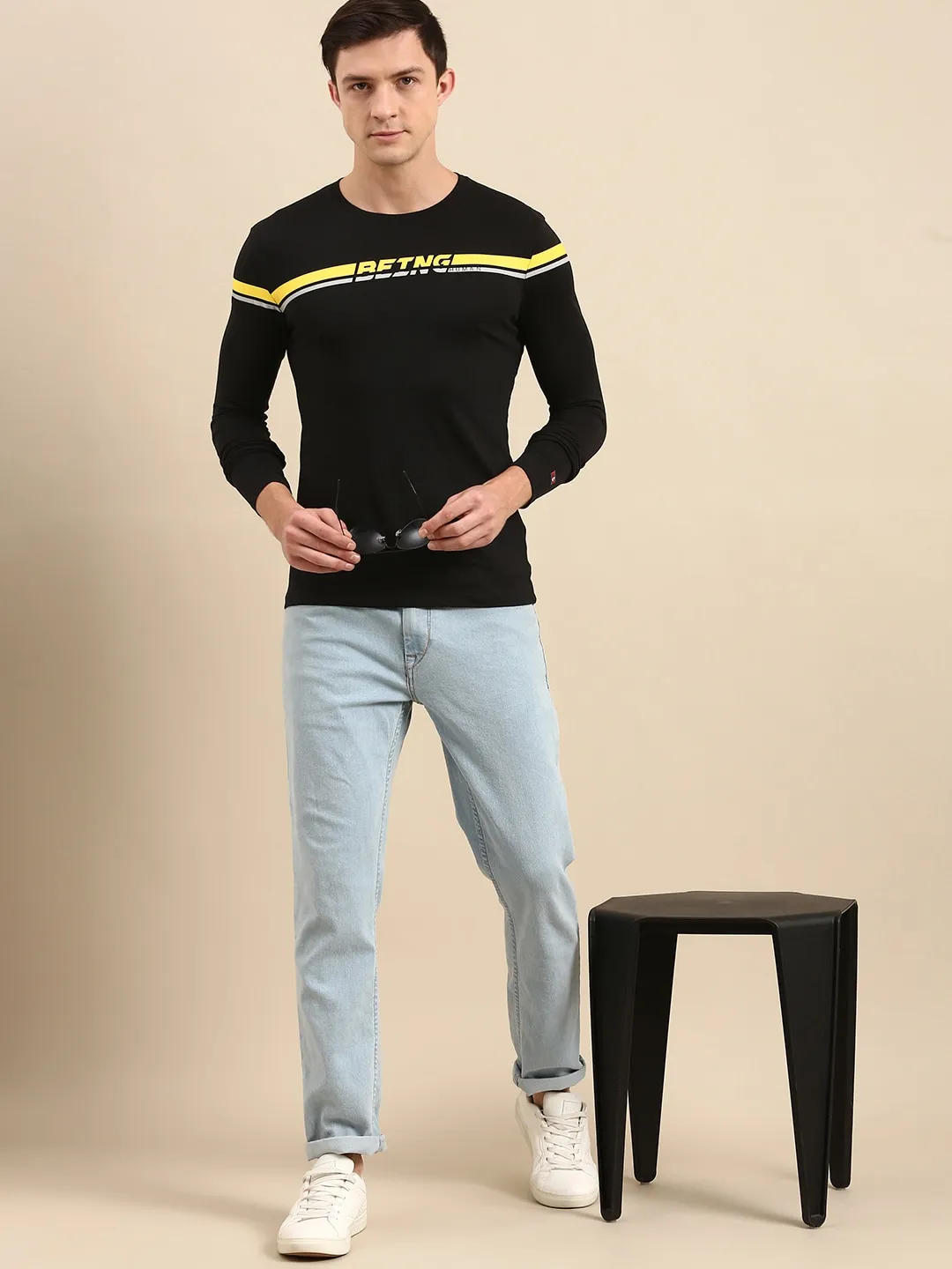 Black Regular Fit Men's Long Sleeves T-Shirt by Being Human Clothing - Image 5