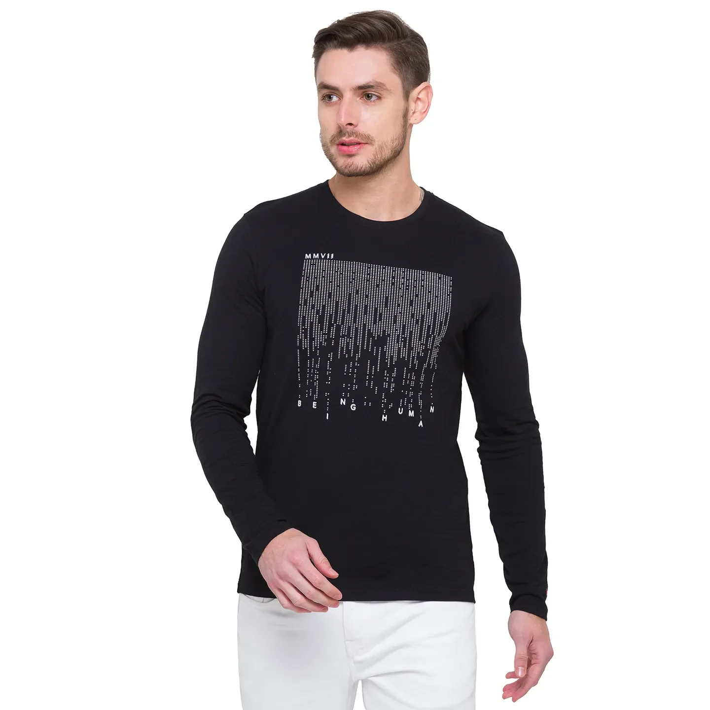Black Regular Fit Men's Long Sleeves T-Shirt by Being Human Clothing