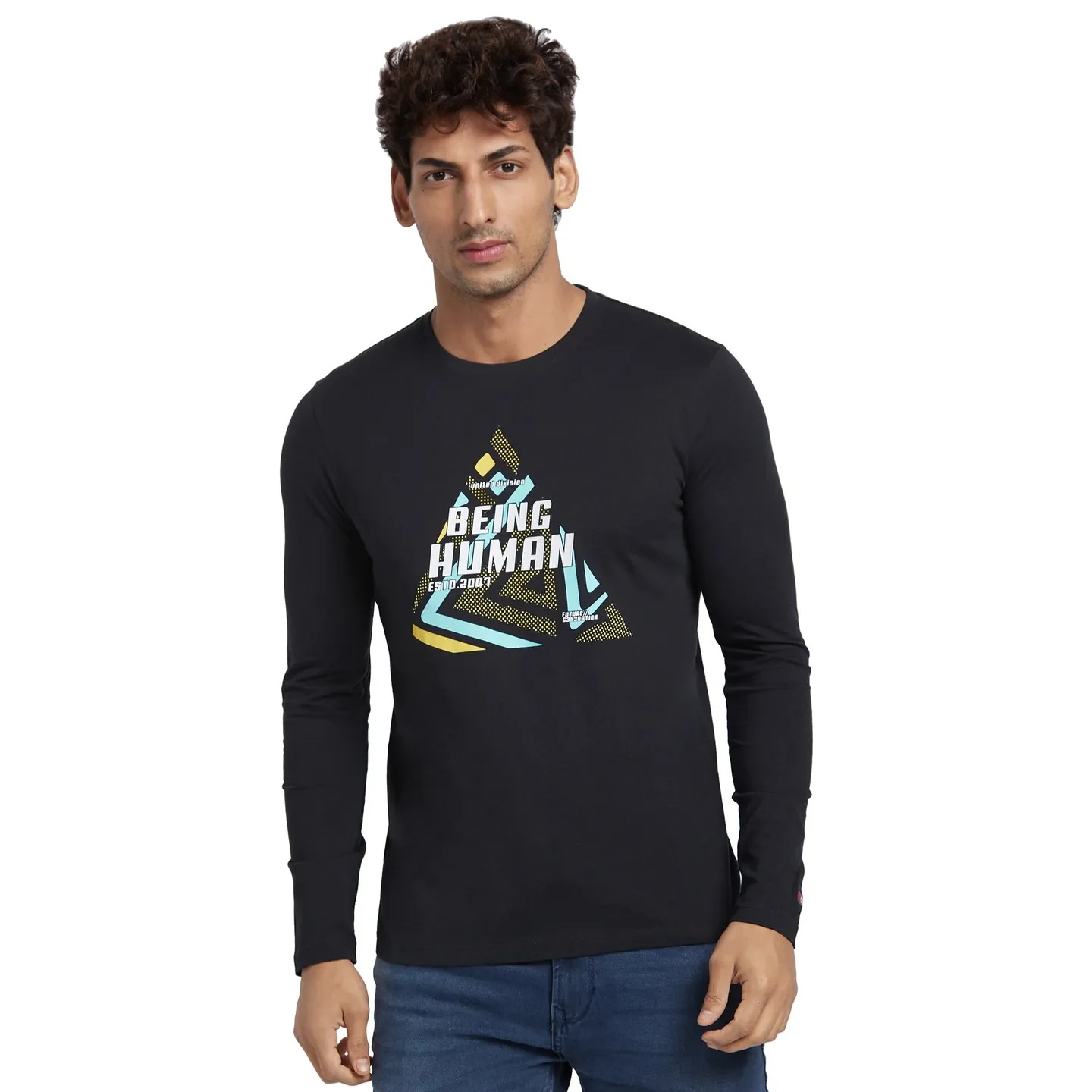 Black Regular Fit Men's Long Sleeves T-Shirt by Being Human Clothing