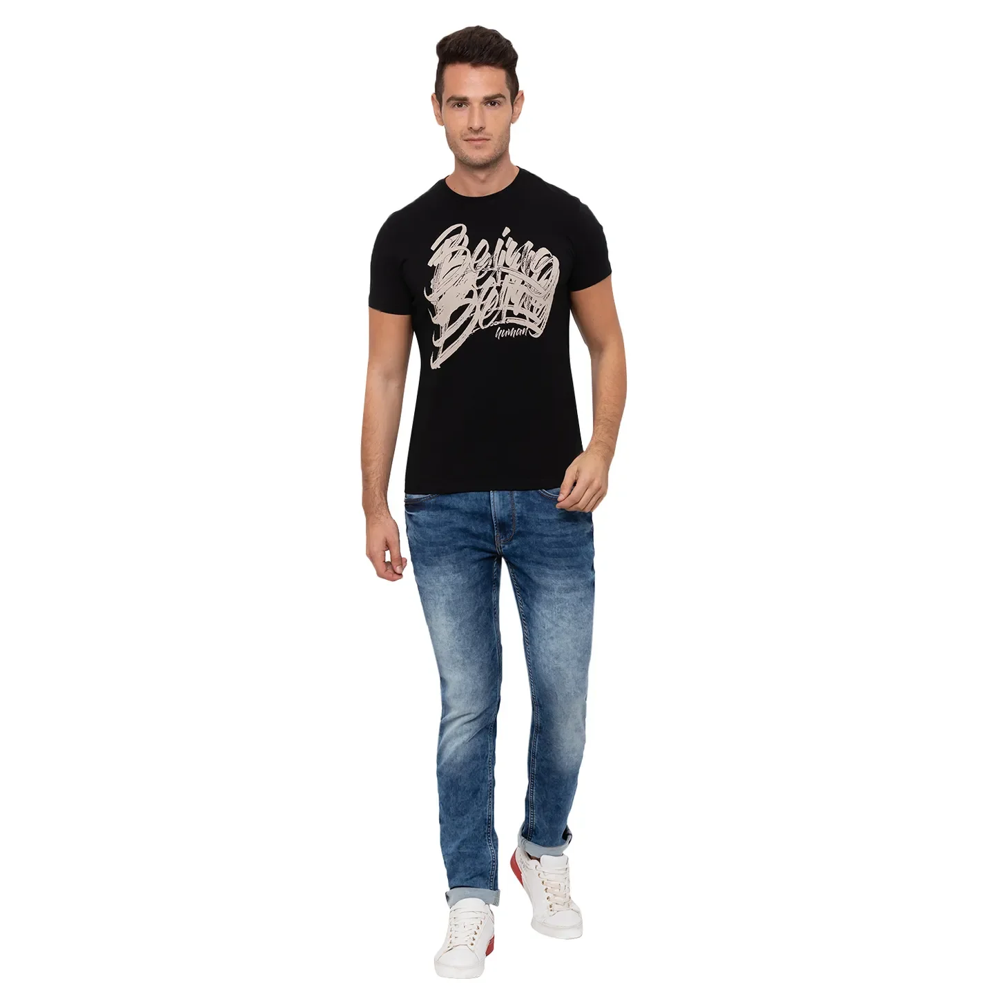 Black Regular Fit Men's Short Sleeves T-Shirt by Being Human Clothing - Image 5