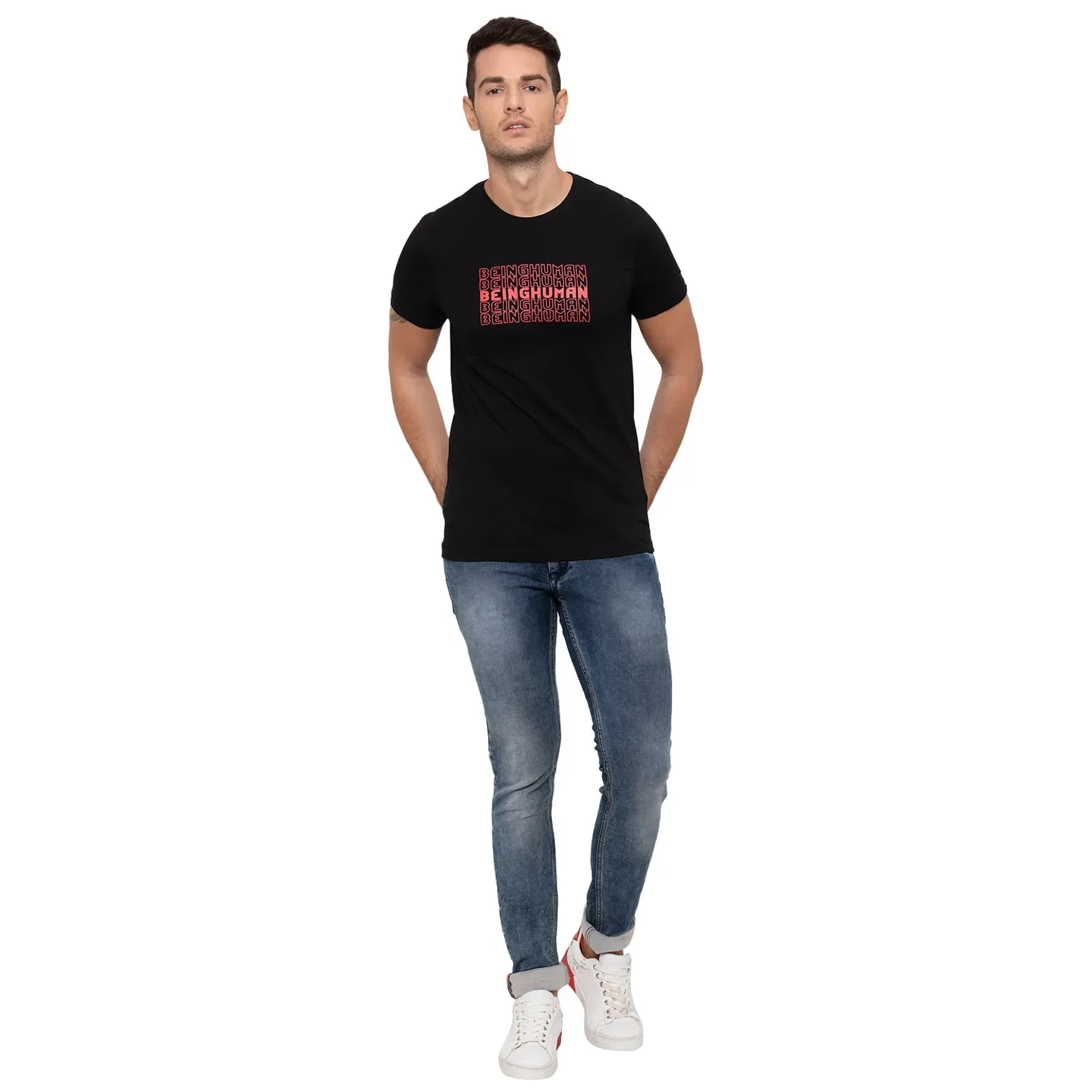 Black Regular Fit Men's T-Shirt by Being Human Clothing - Image 2