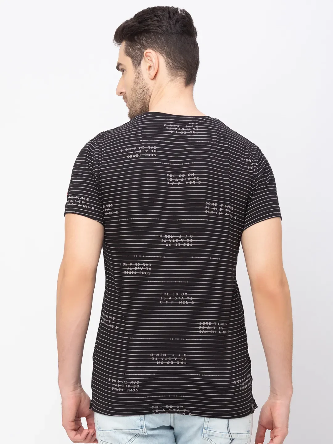 Black Printed Crew Neck Men's T-shirt by Being Human - Image 2