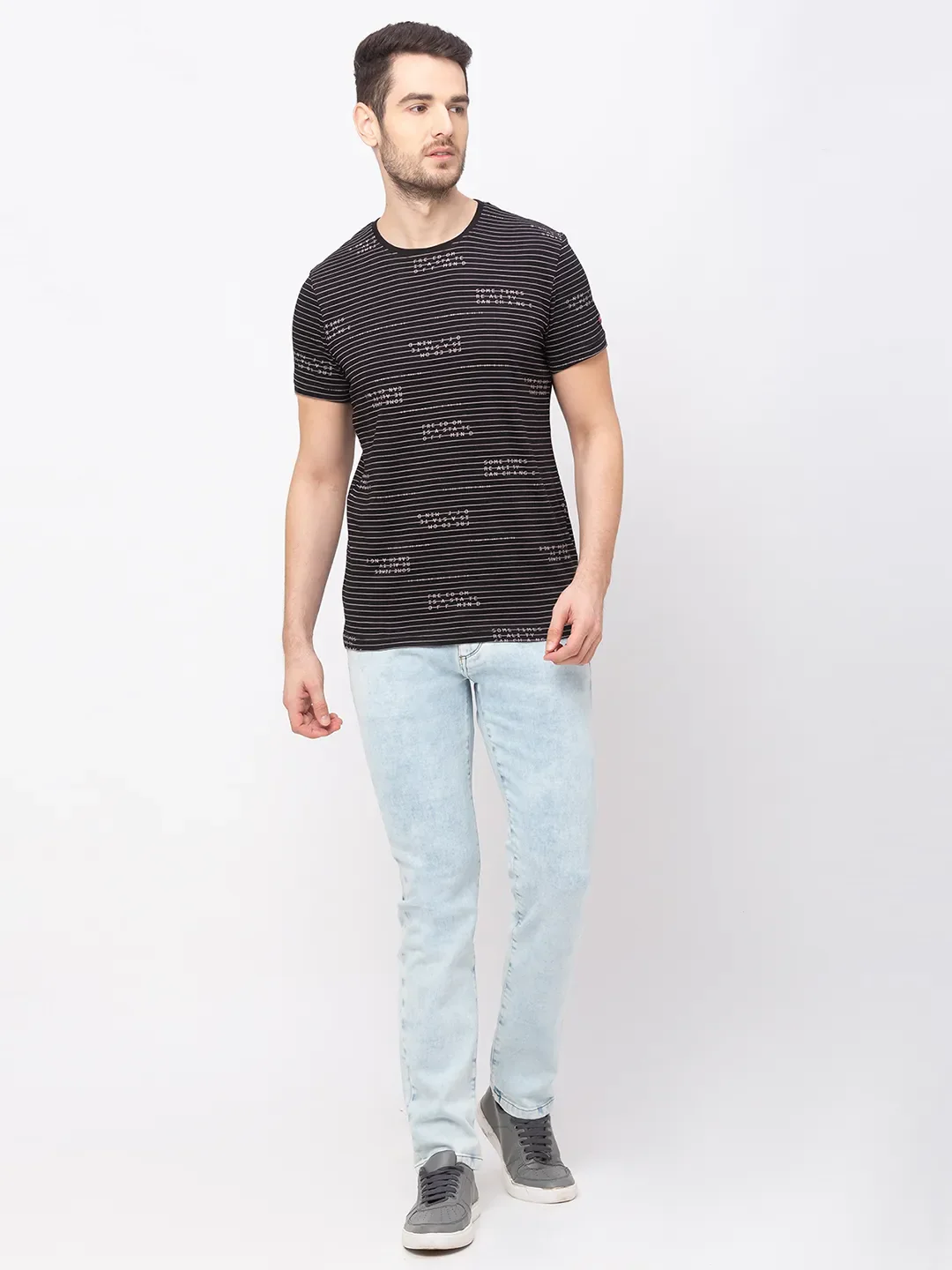 Black Printed Crew Neck Men's T-shirt by Being Human - Image 5