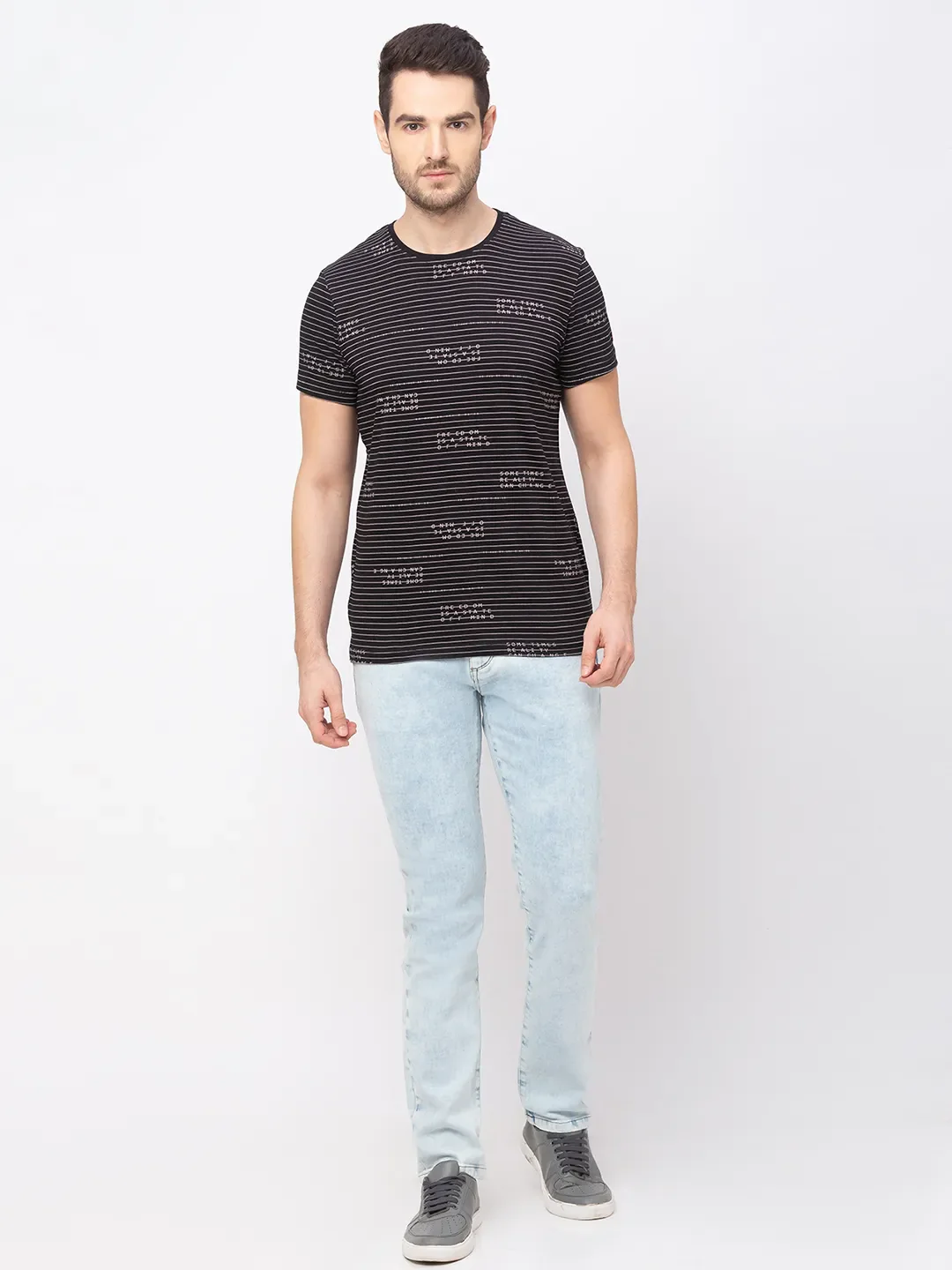 Black Printed Crew Neck Men's T-shirt by Being Human - Image 6