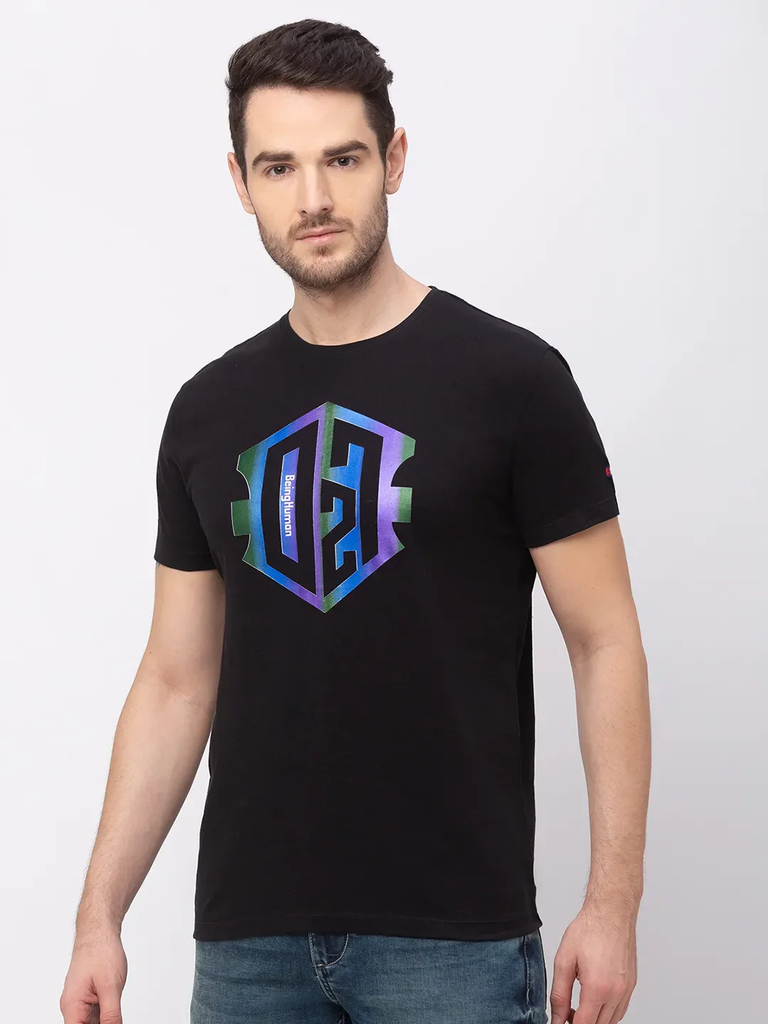 Black Regular Fit Men's Short Sleeves T-Shirt by Being Human Clothing - Image 3