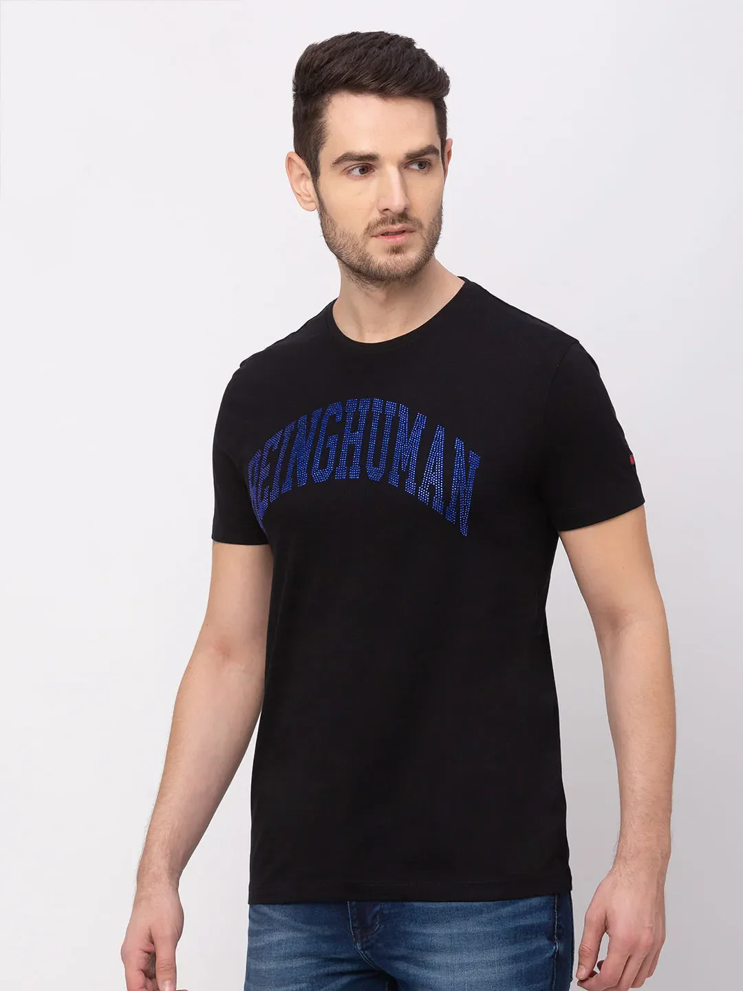 Black Regular Fit Men's Short Sleeves T-Shirt by Being Human Clothing - Image 3