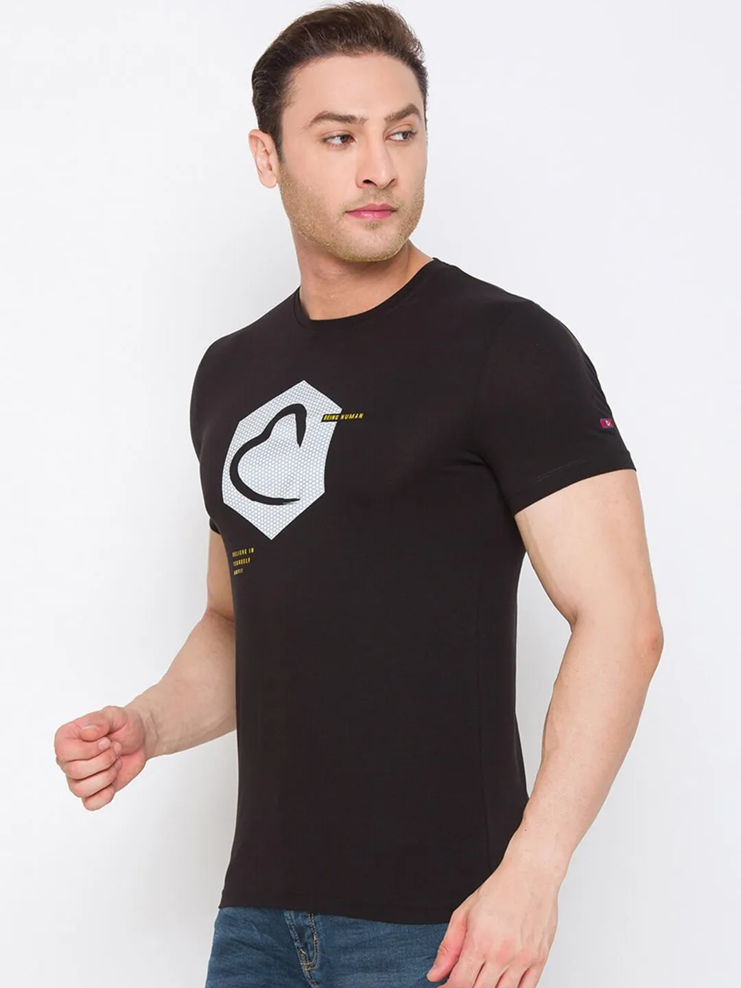 Black Regular Fit Men's Short Sleeves T-Shirt by Being Human Clothing - Image 2