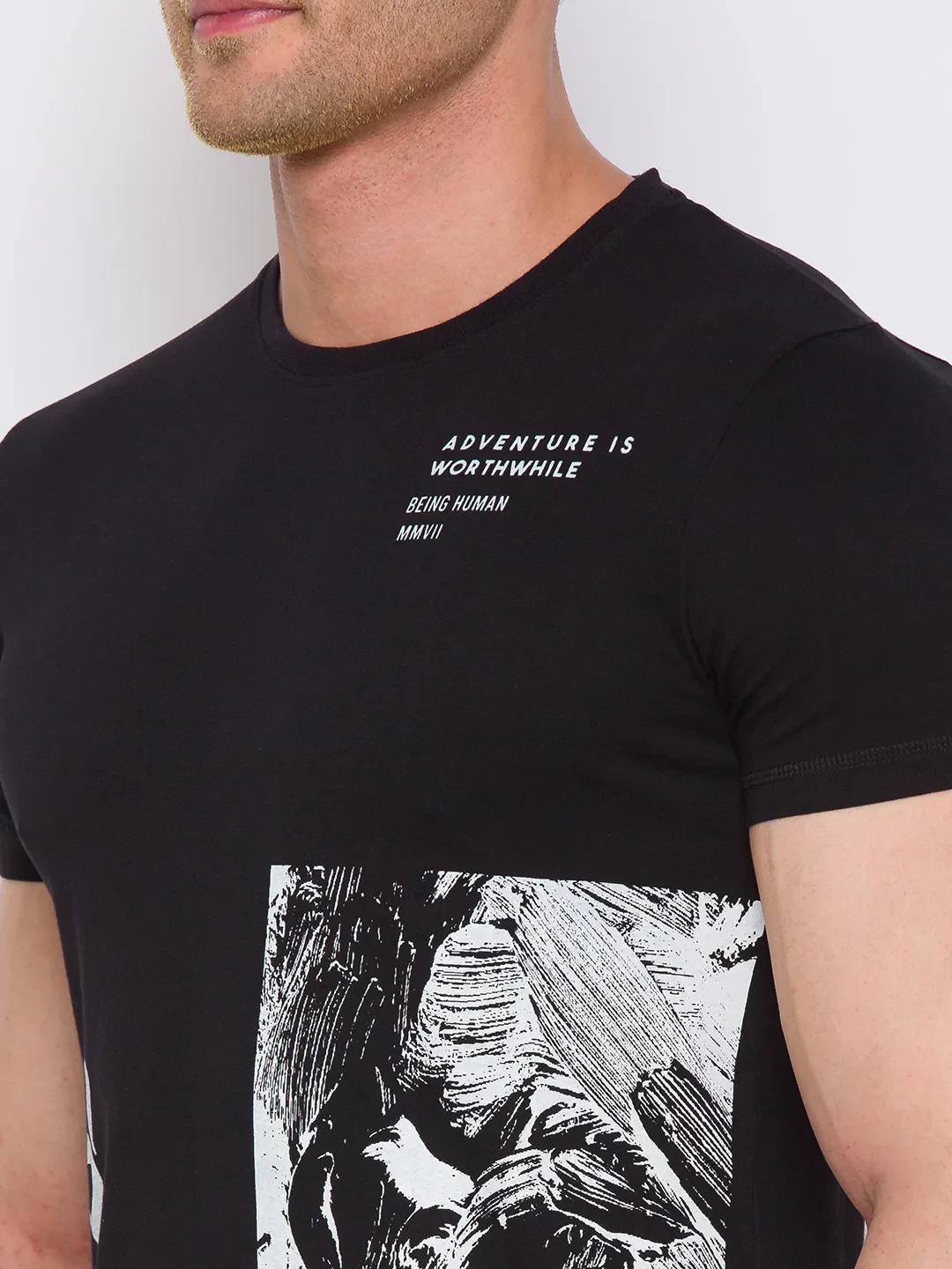 Black Regular Fit Men's Short Sleeves T-Shirt by Being Human Clothing - Image 2