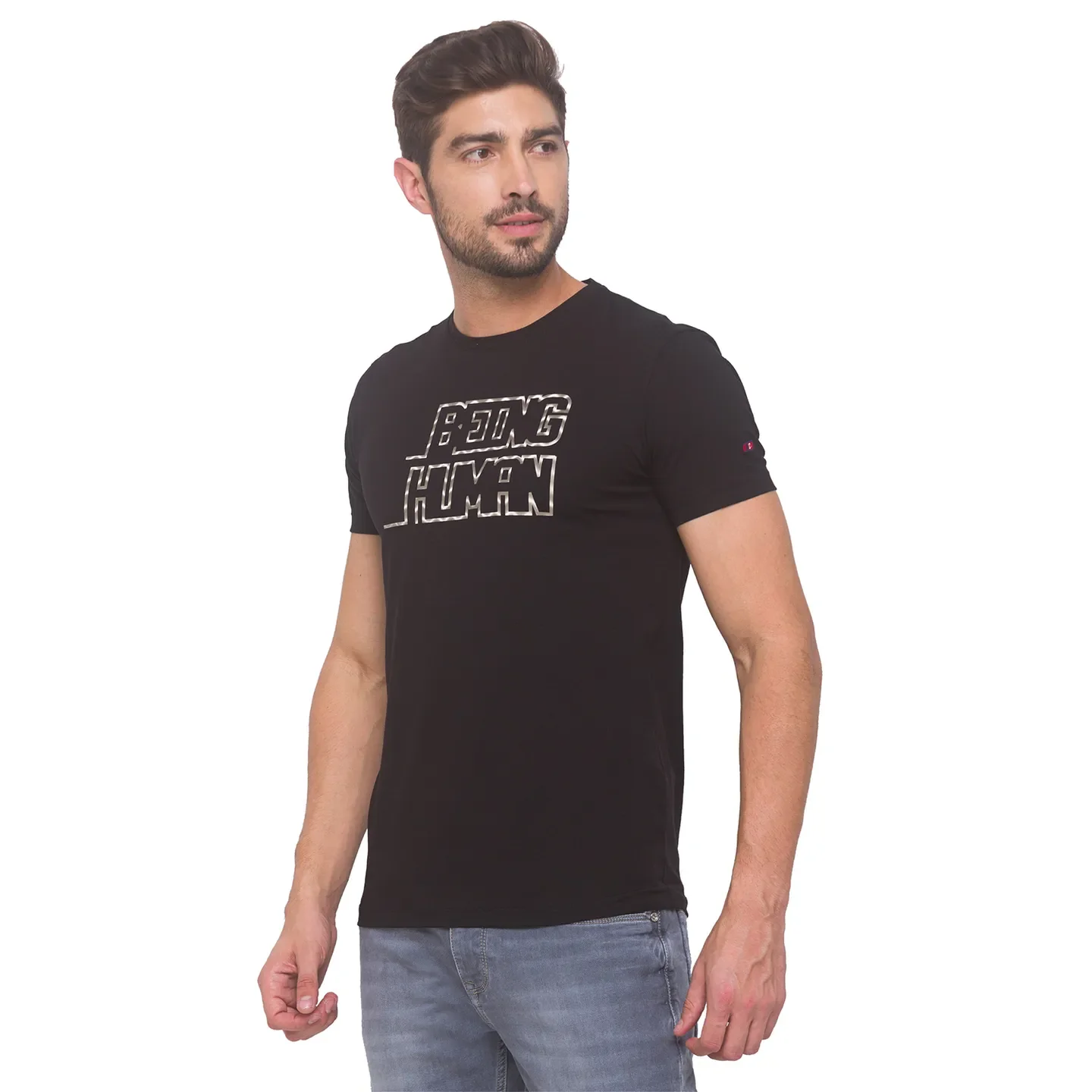 Black Regular Fit Men's Short Sleeves T-Shirt by Being Human Clothing - Image 2