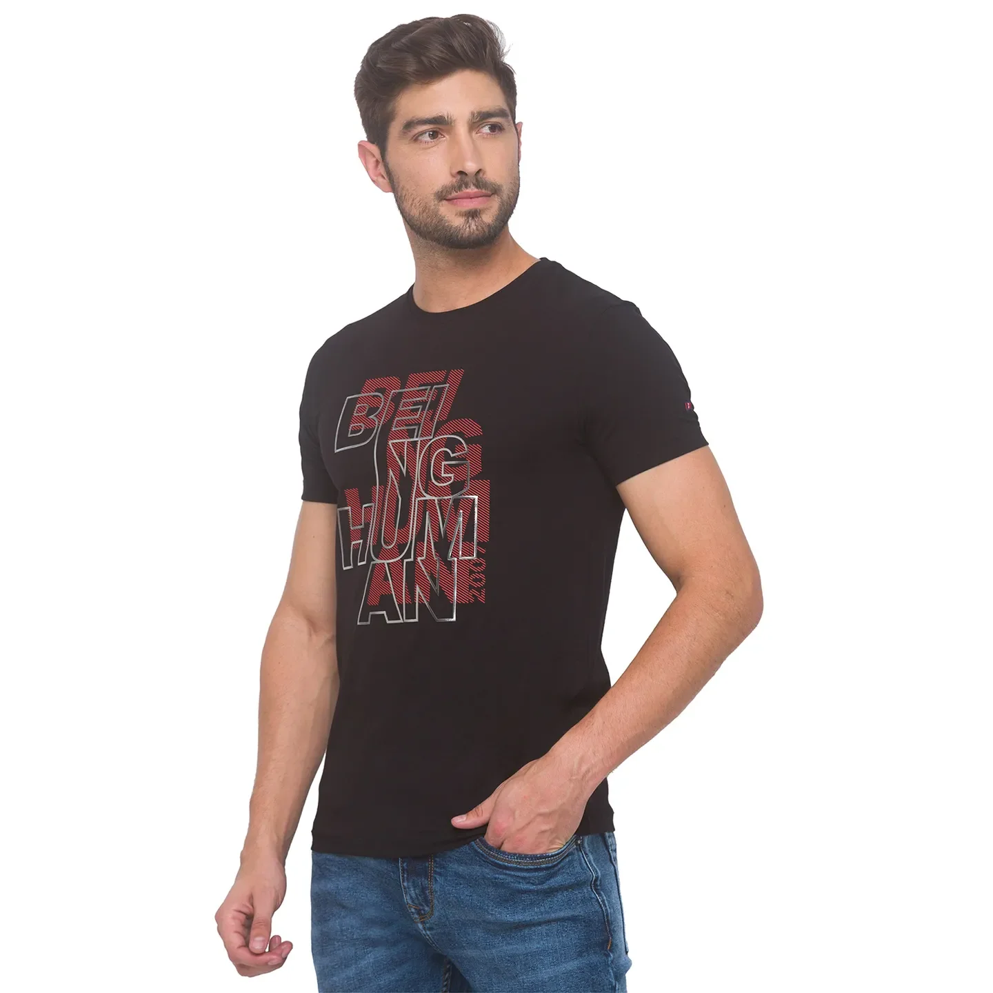 Black Regular Fit Men's Short Sleeves T-Shirt by Being Human Clothing - Image 2