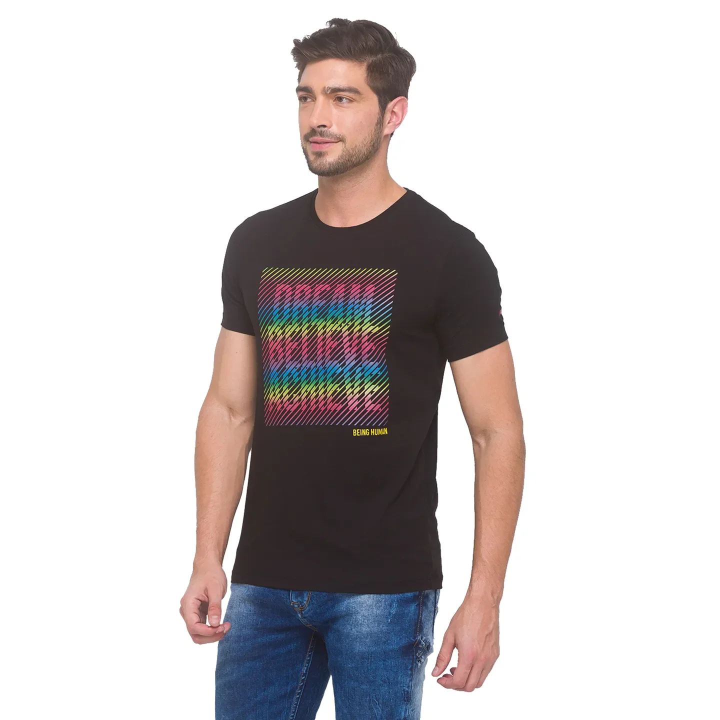Black Regular Fit Round Neck Men's T-Shirt by Being Human Clothing - Image 5