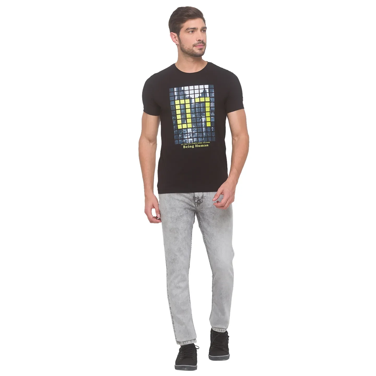 Black Regular Fit Round Neck Men's T-Shirt by Being Human Clothing - Image 5