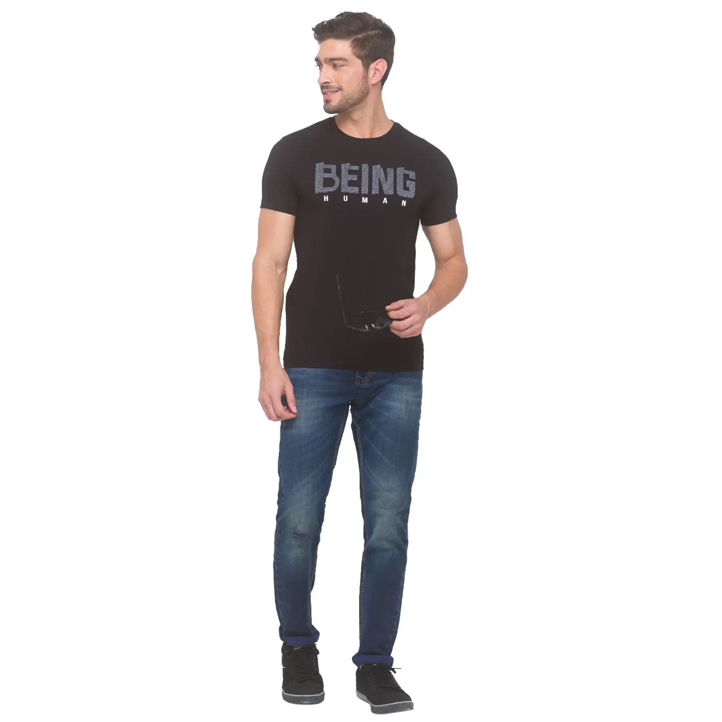 Black Regular Fit Round Neck Men's T-Shirt by Being Human Clothing - Image 2