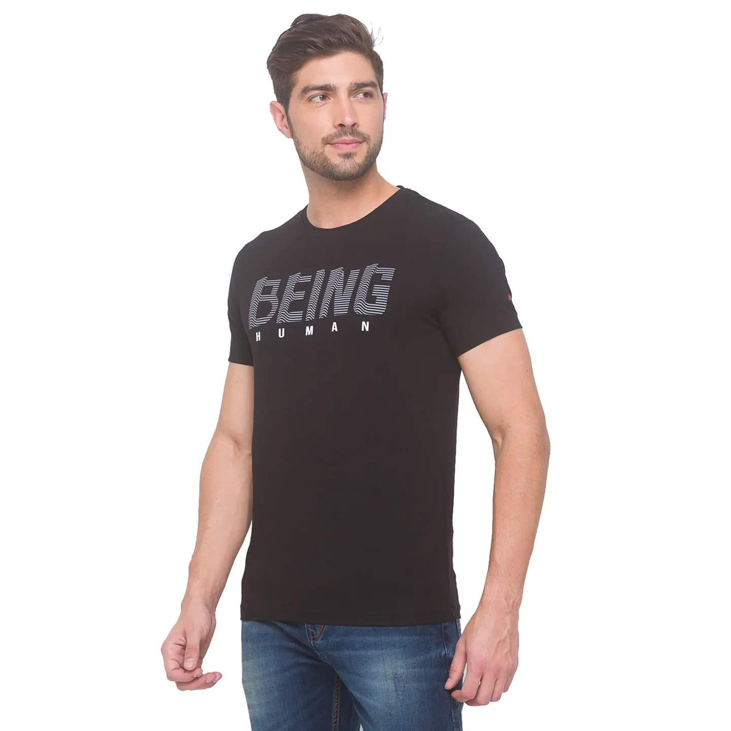 Black Regular Fit Round Neck Men's T-Shirt by Being Human Clothing - Image 4