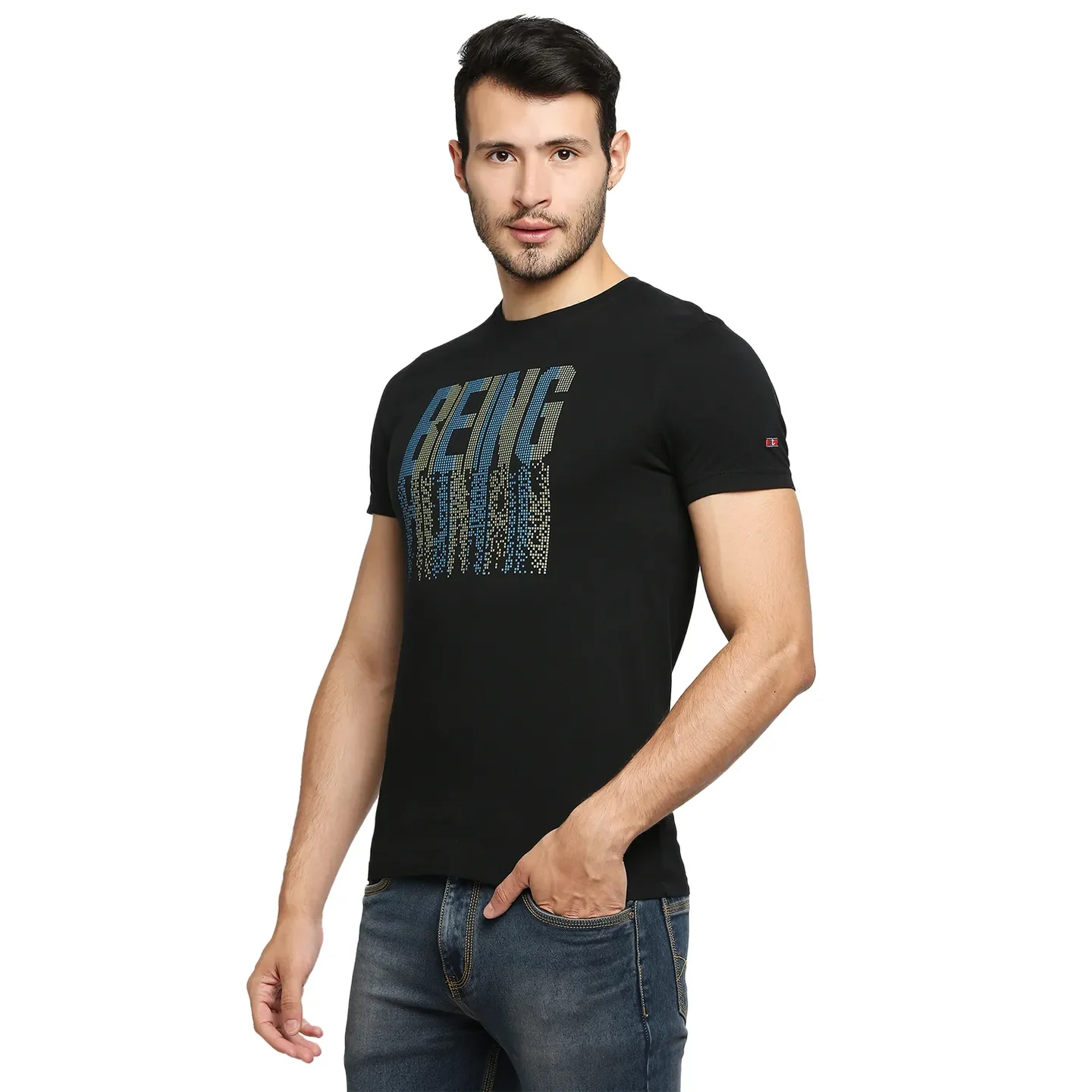 Black Regular Fit Men's Short Sleeves T-Shirt by Being Human Clothing - Image 2