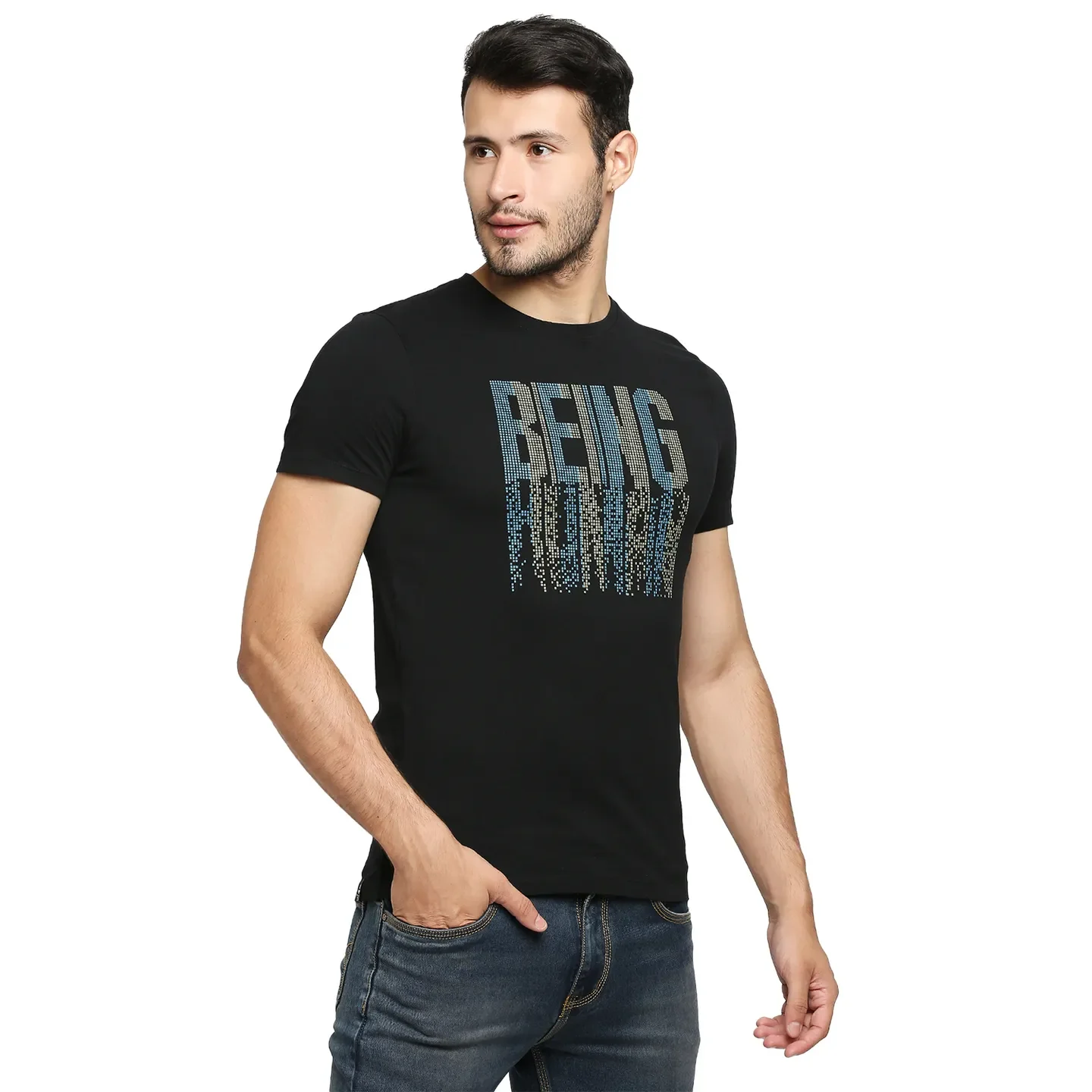 Black Regular Fit Men's Short Sleeves T-Shirt by Being Human Clothing - Image 3