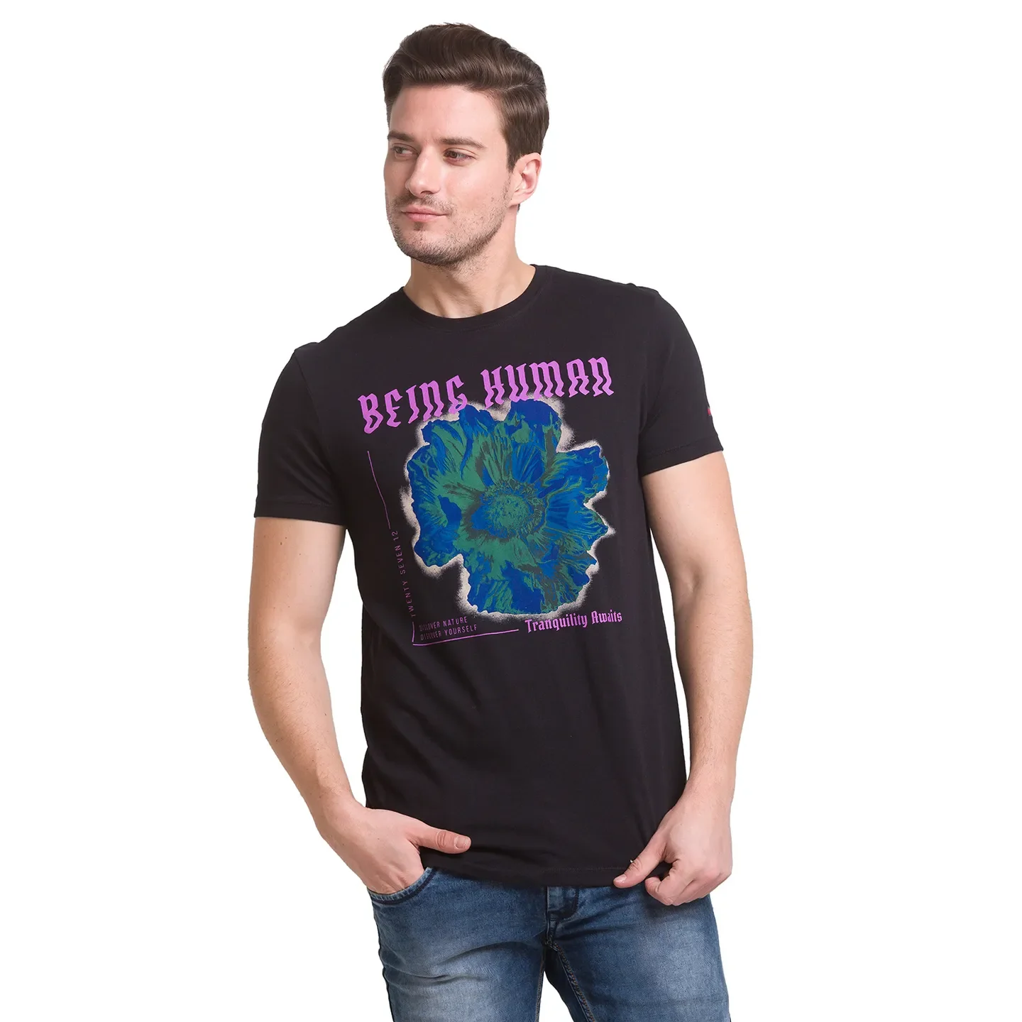 Black Regular Fit Round Neck Men's T-Shirt by Being Human Clothing - Image 7