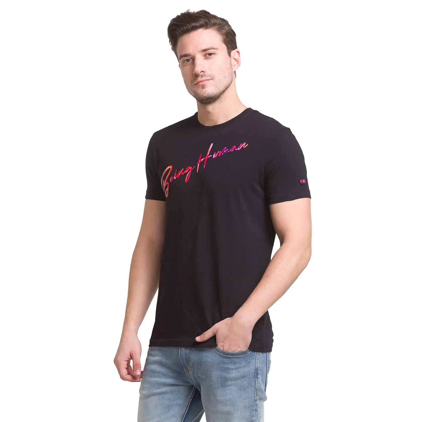 Black Regular Fit Men's Short Sleeves T-Shirt by Being Human Clothing - Image 4