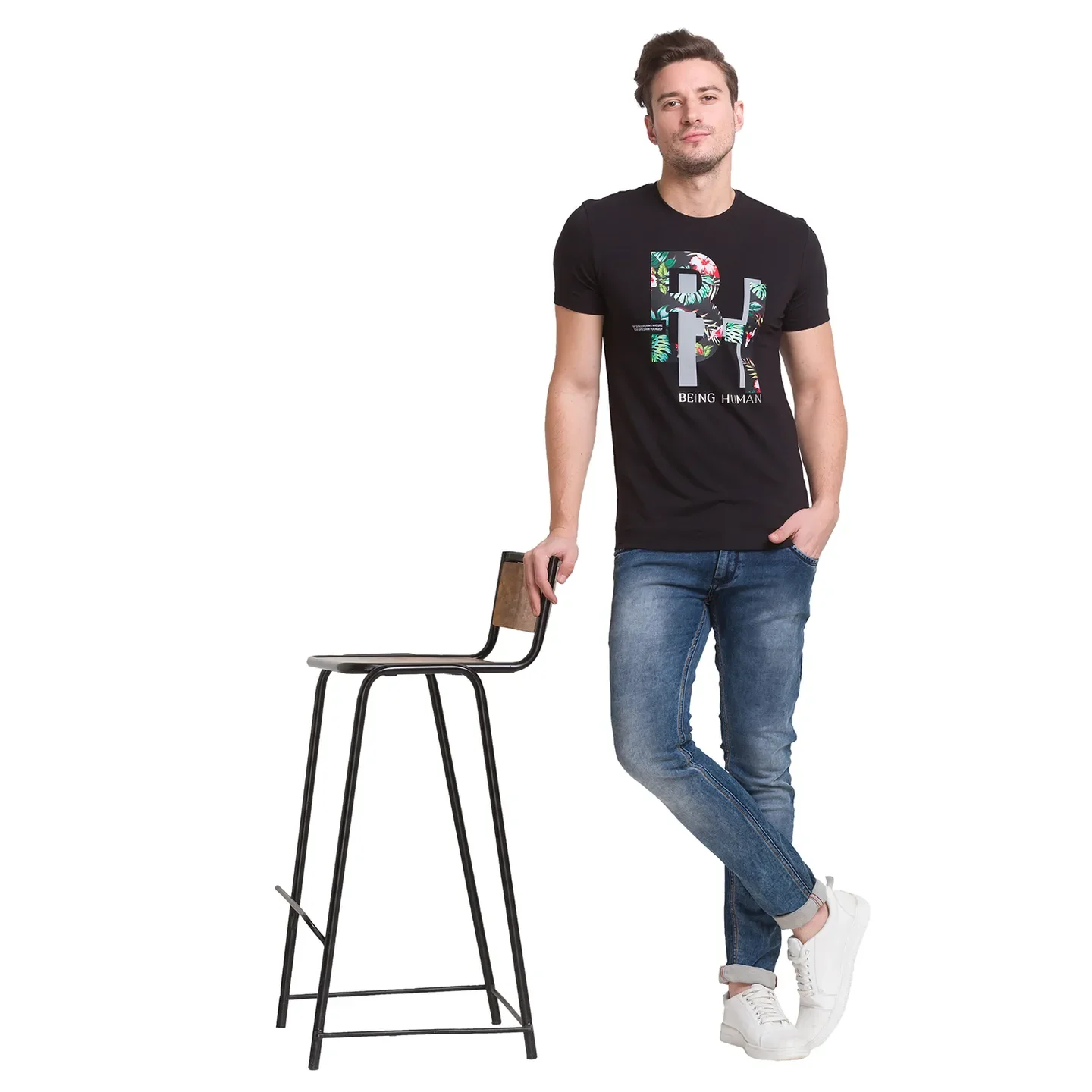 Black Regular Fit Men's Short Sleeves T-Shirt by Being Human Clothing - Image 3