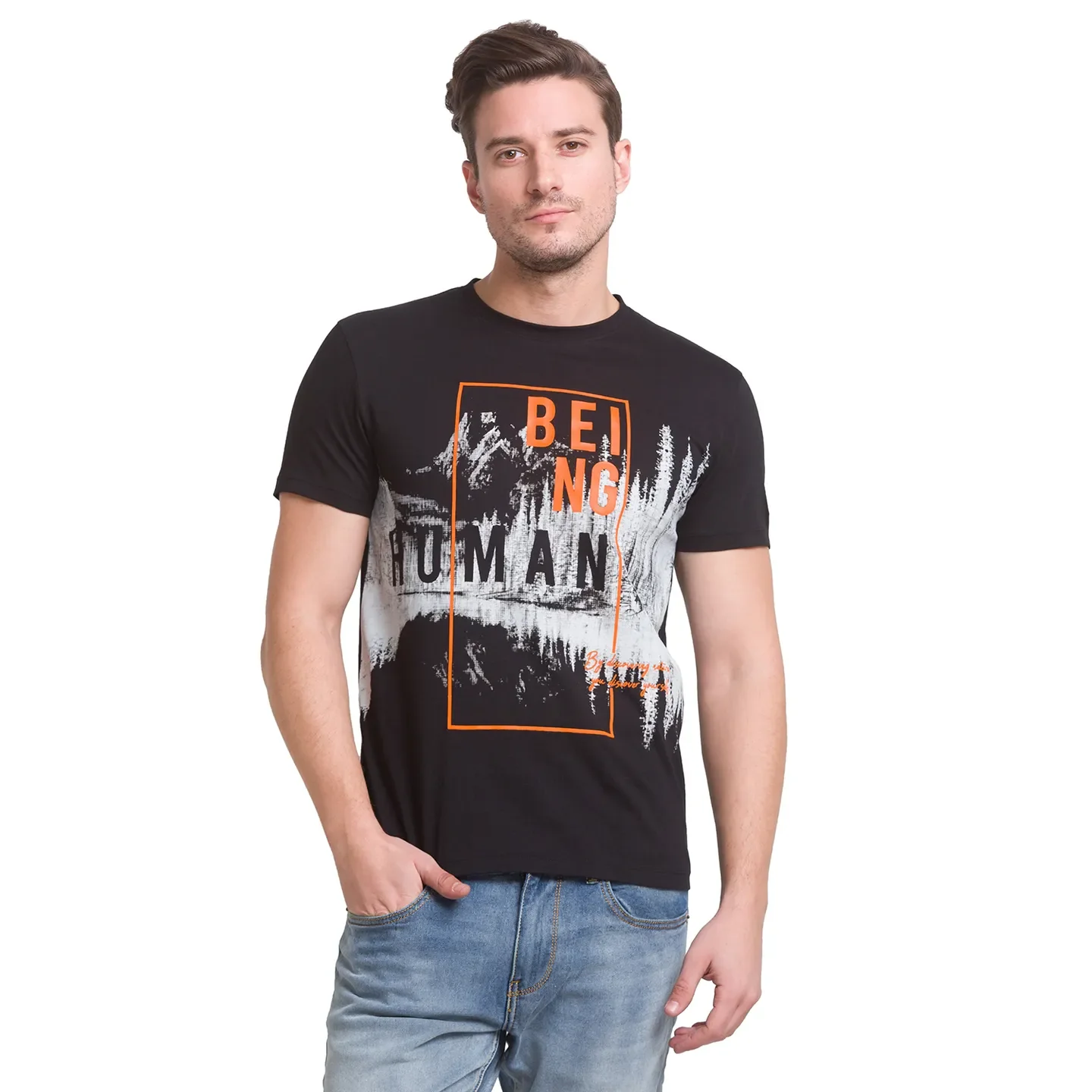 Black Regular Fit Men's Short Sleeves T-Shirt by Being Human Clothing - Image 7