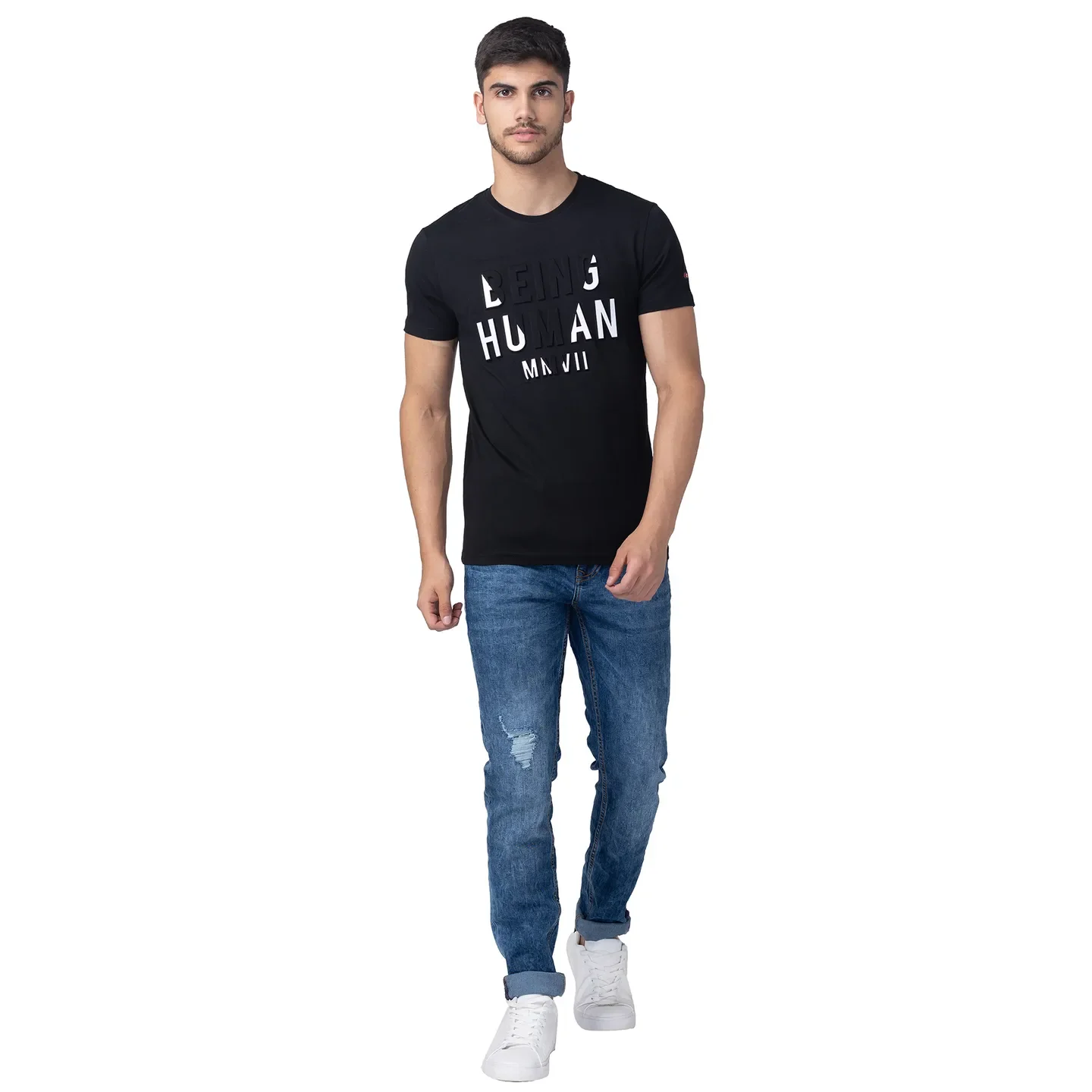Black Regular Fit Men's Short Sleeves T-Shirt by Being Human Clothing - Image 5
