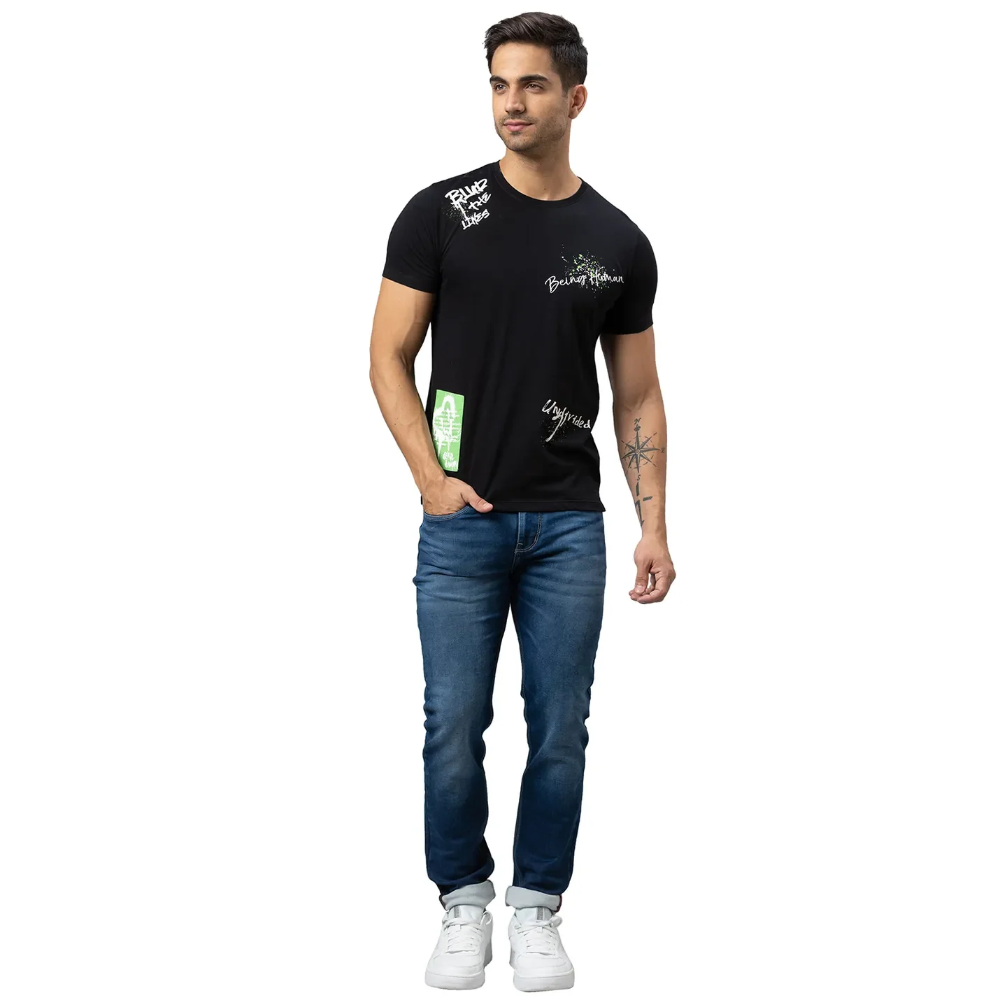 Black Regular Fit Men's Short Sleeves T-Shirt by Being Human Clothing - Image 2