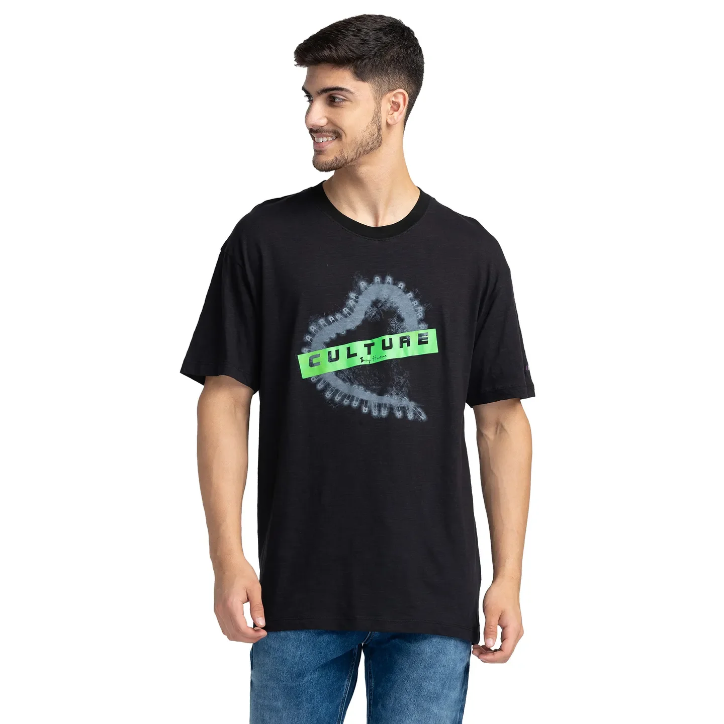 Black Regular Fit Round Neck Men's T-Shirt by Being Human Clothing