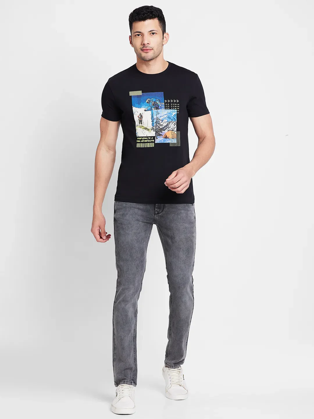 Black Regular Fit Round Neck Men's T-Shirt by Being Human Clothing - Image 2