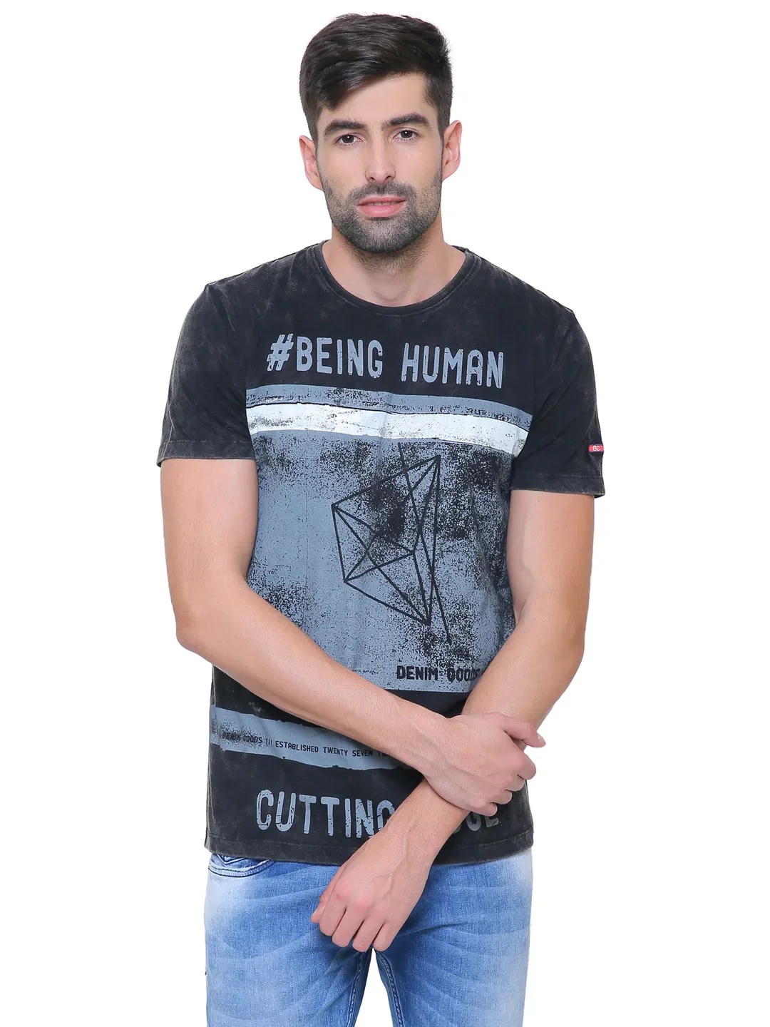 Black Regular Fit Men's Short Sleeves T-Shirt by Being Human Clothing - Image 2