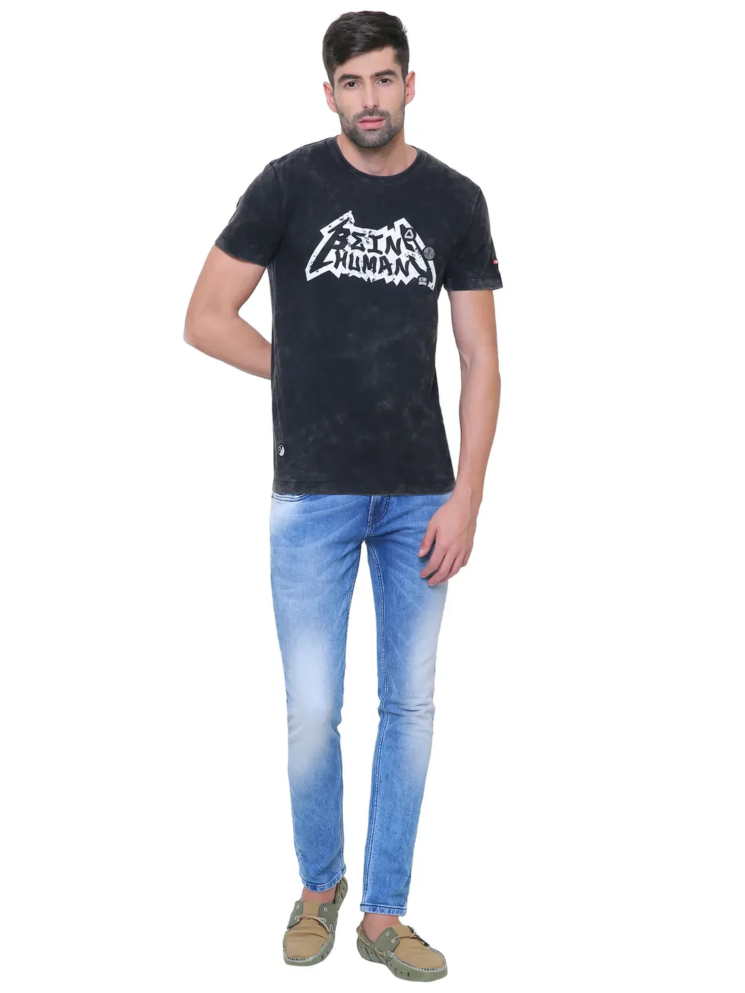 Black Regular Fit Men's Short Sleeves T-Shirt by Being Human Clothing