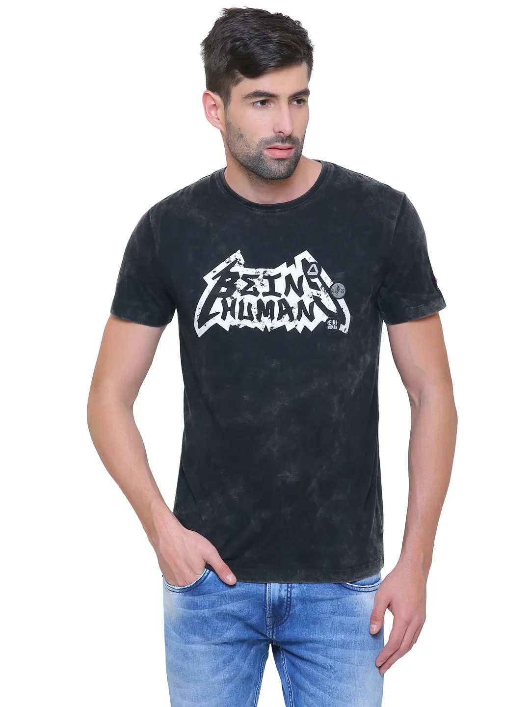 Black Regular Fit Men's Short Sleeves T-Shirt by Being Human Clothing - Image 2